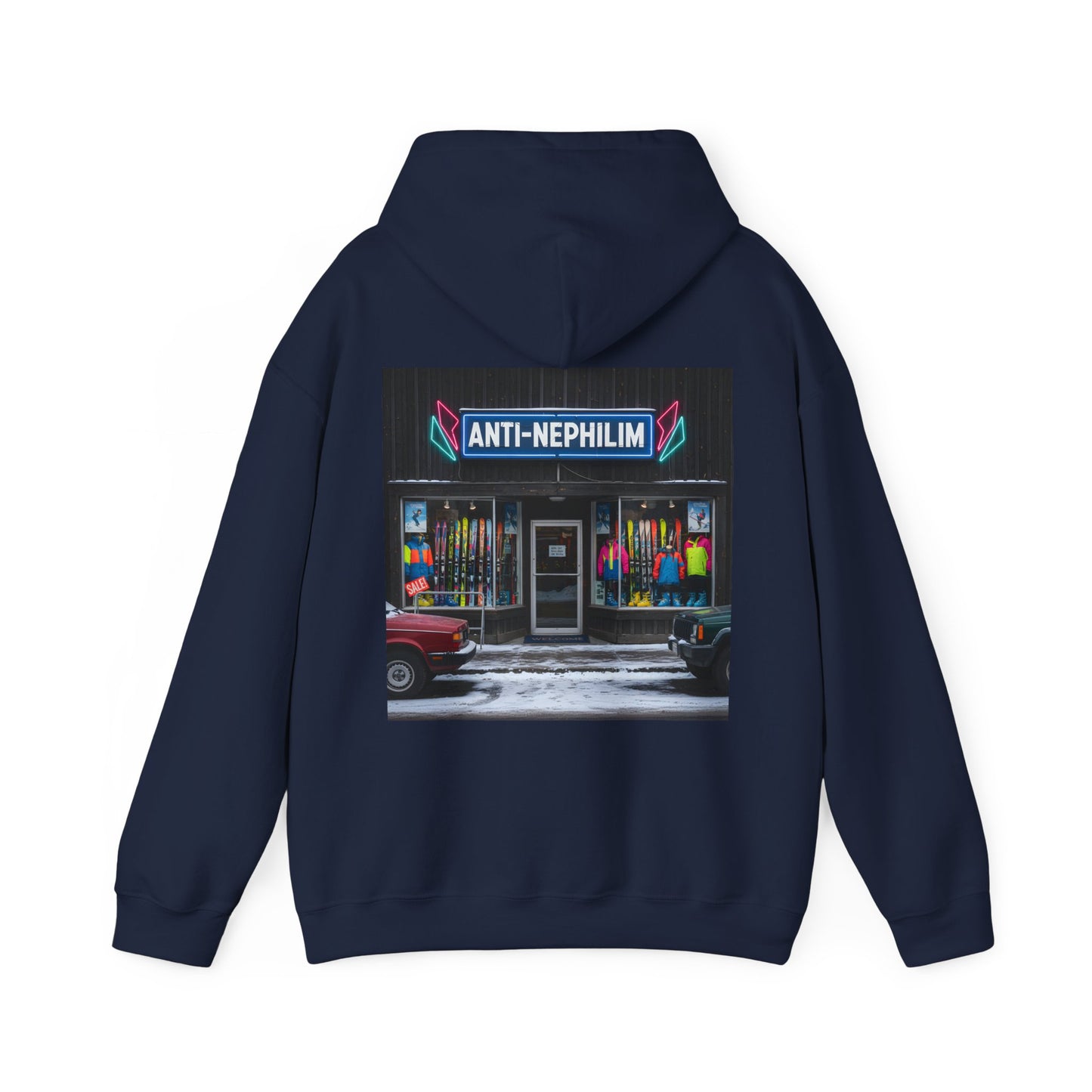 Retro ski shop anti nephilim hoodie (unisex), Kirk Ave. Apparel