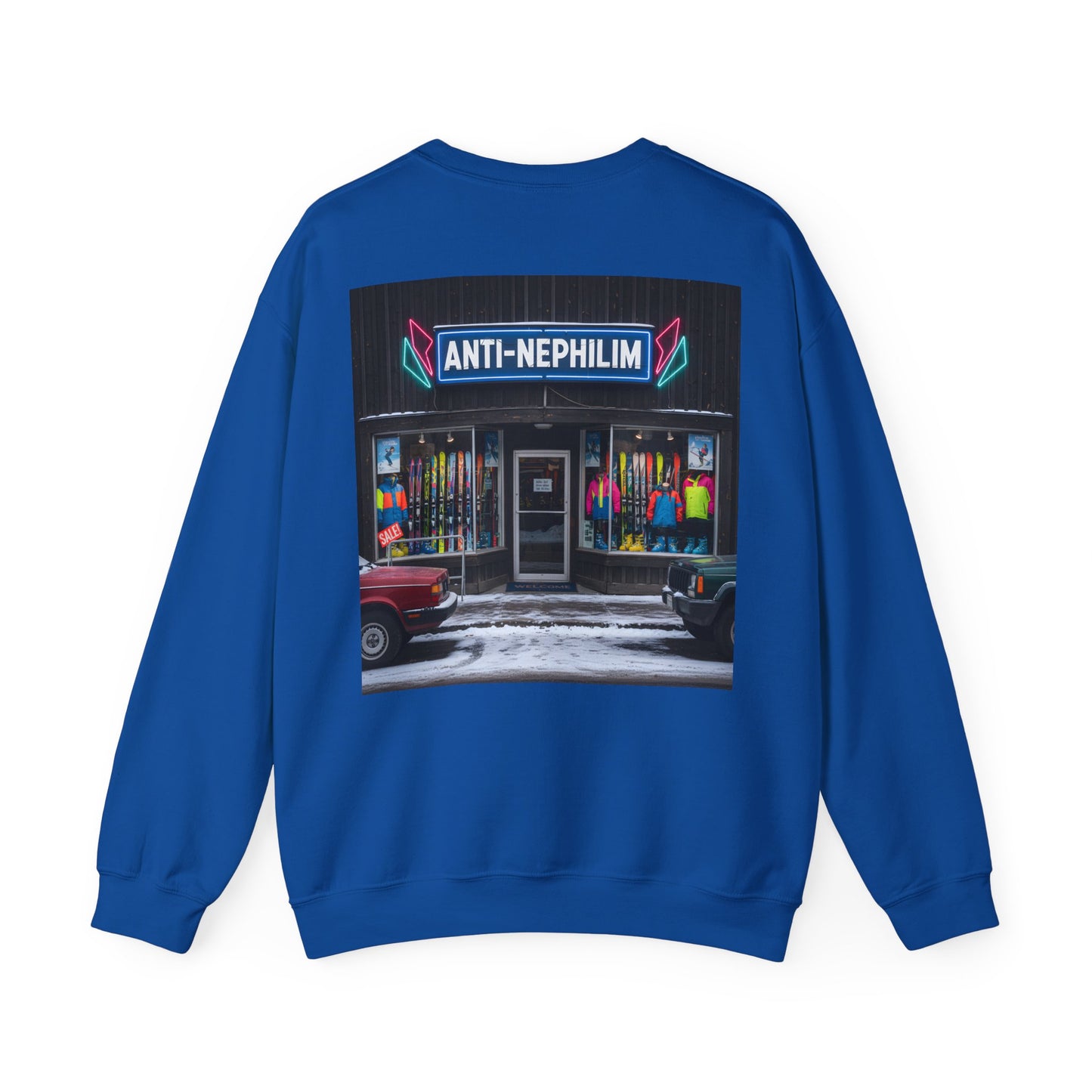 Retro ski shop anti nephilim sweatshirt (unisex), Kirk Ave. Apparel