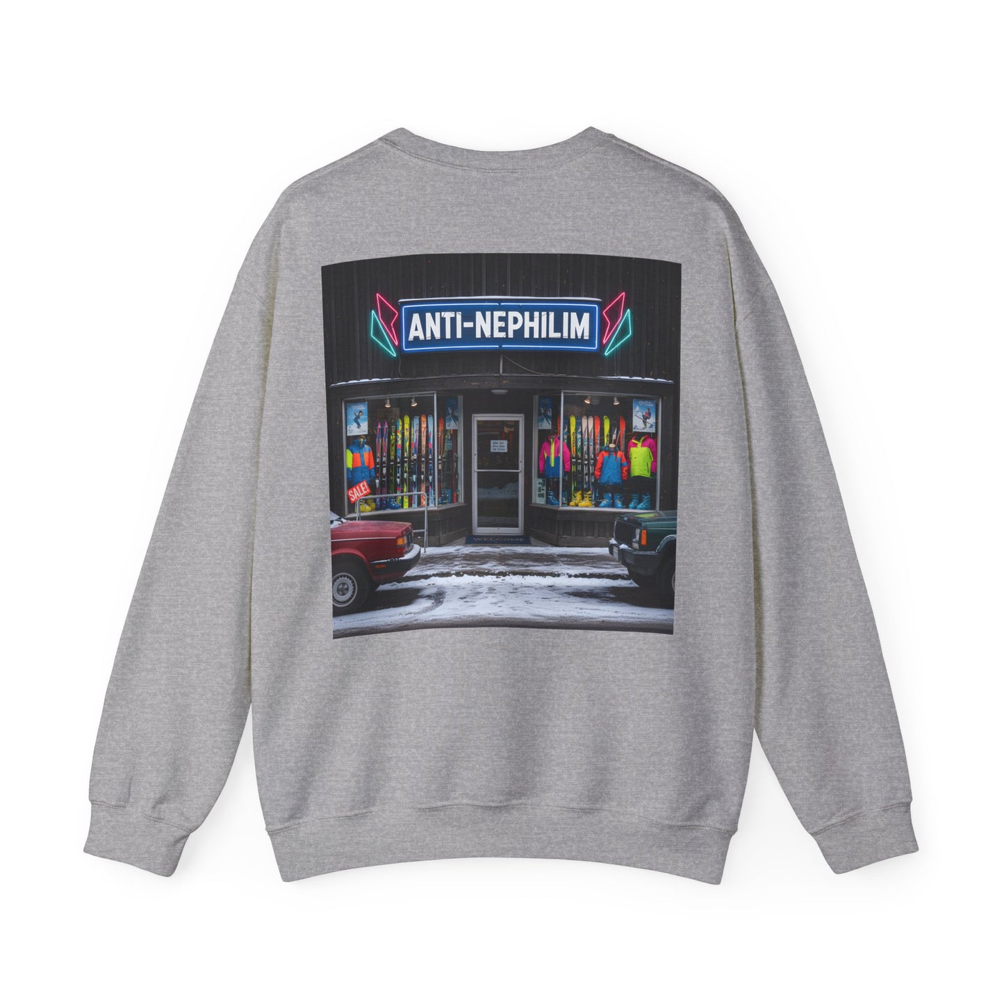 Retro ski shop anti nephilim sweatshirt (unisex), Kirk Ave. Apparel