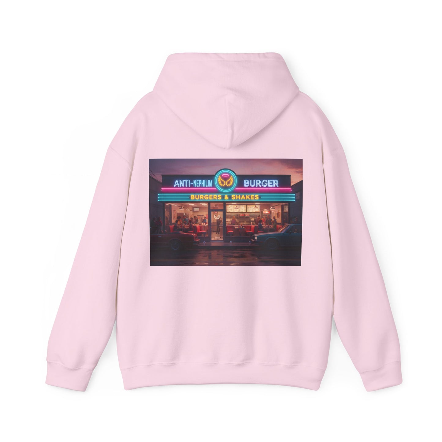 Retro neon burger joint anti nephilim hoodie (unisex), Kirk Ave. Apparel