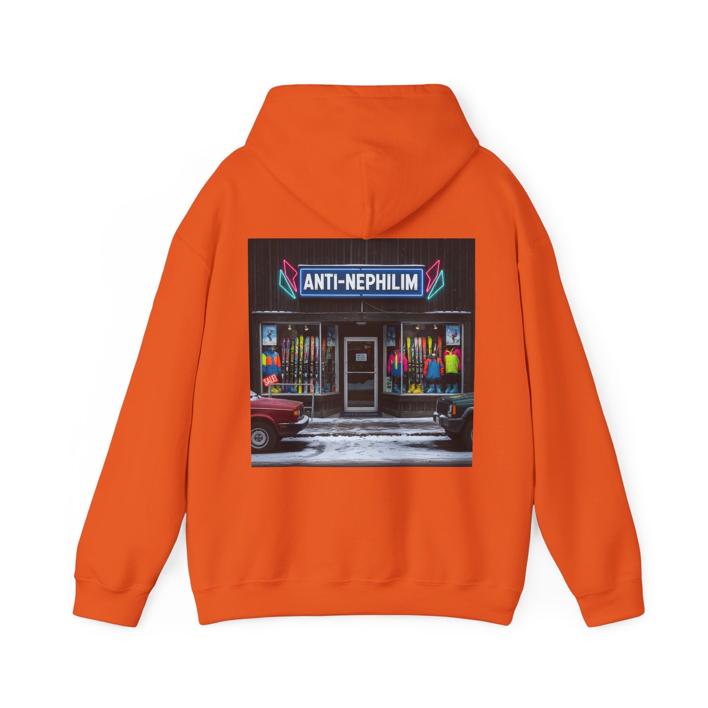 Retro ski shop anti nephilim hoodie (unisex), Kirk Ave. Apparel
