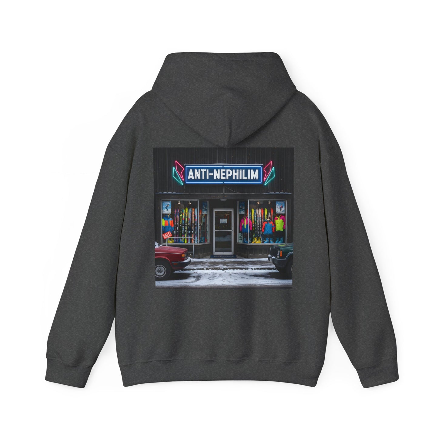 Retro ski shop anti nephilim hoodie (unisex), Kirk Ave. Apparel
