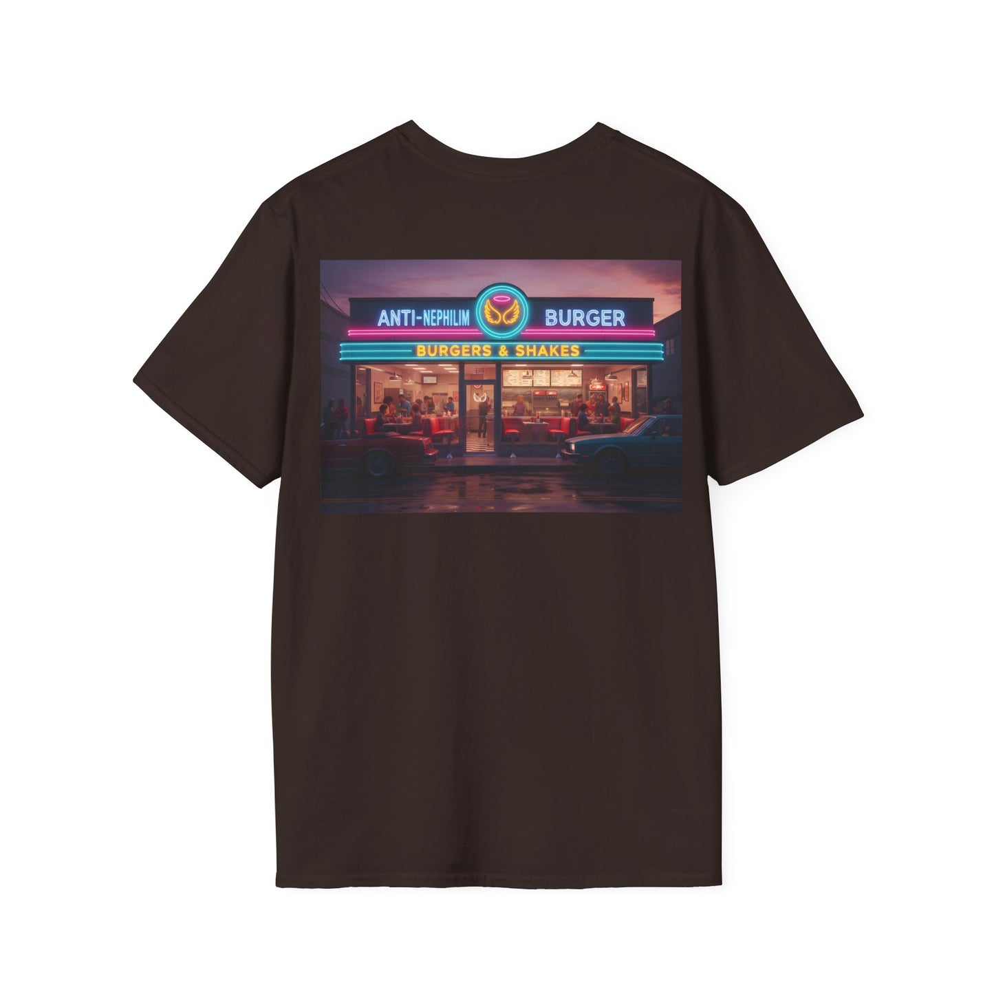 Retro neon burger joint anti nephilim t shirt (unisex), Kirk Ave. Apparel