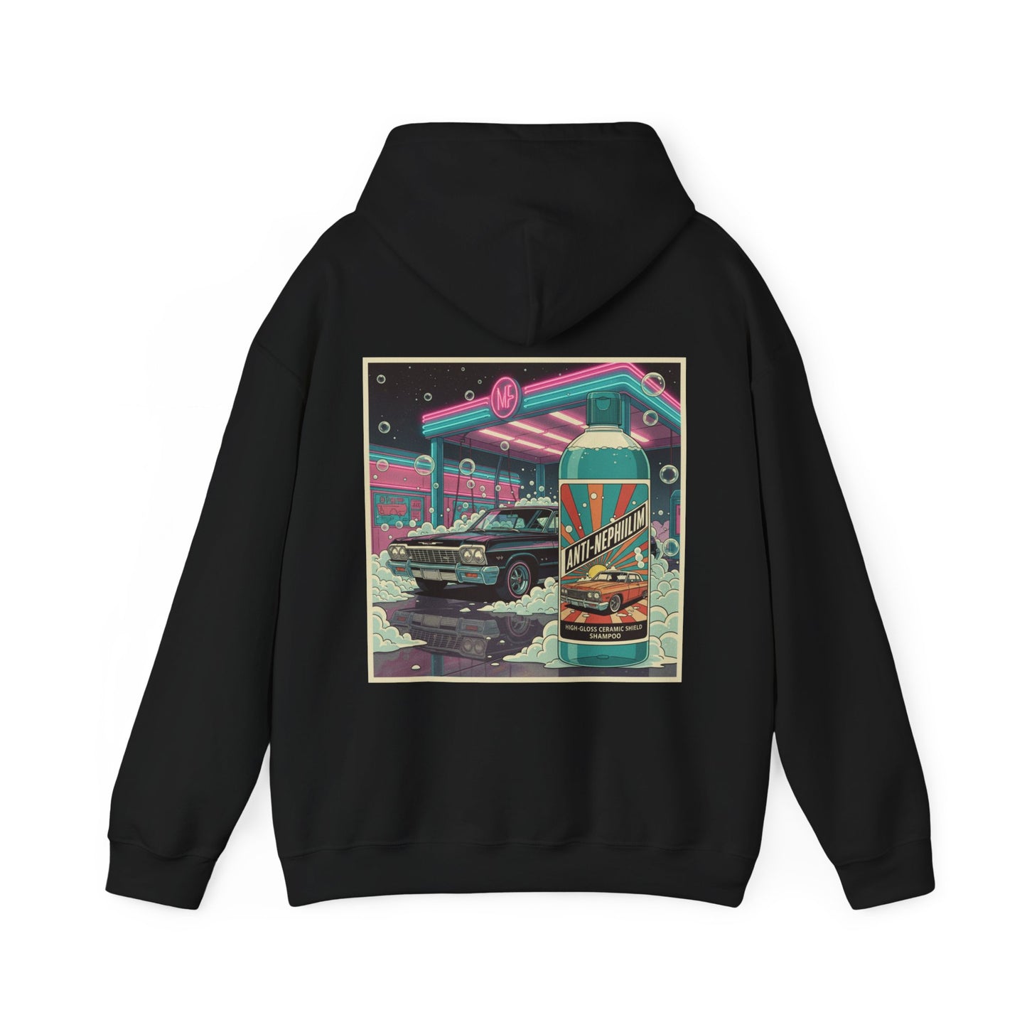 Retro neon car wash anti nephilim hoodie(unisex), Kirk Ave. Apparel