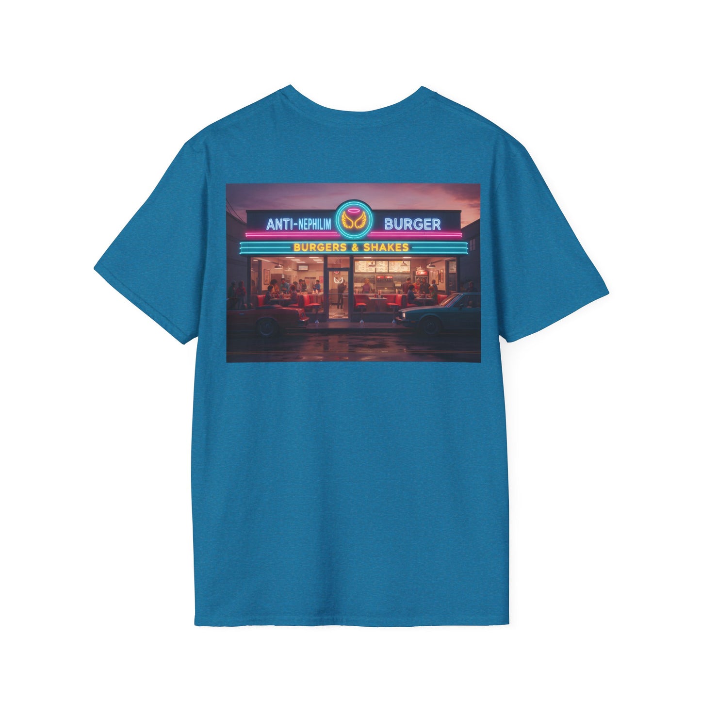 Retro neon burger joint anti nephilim t shirt (unisex), Kirk Ave. Apparel