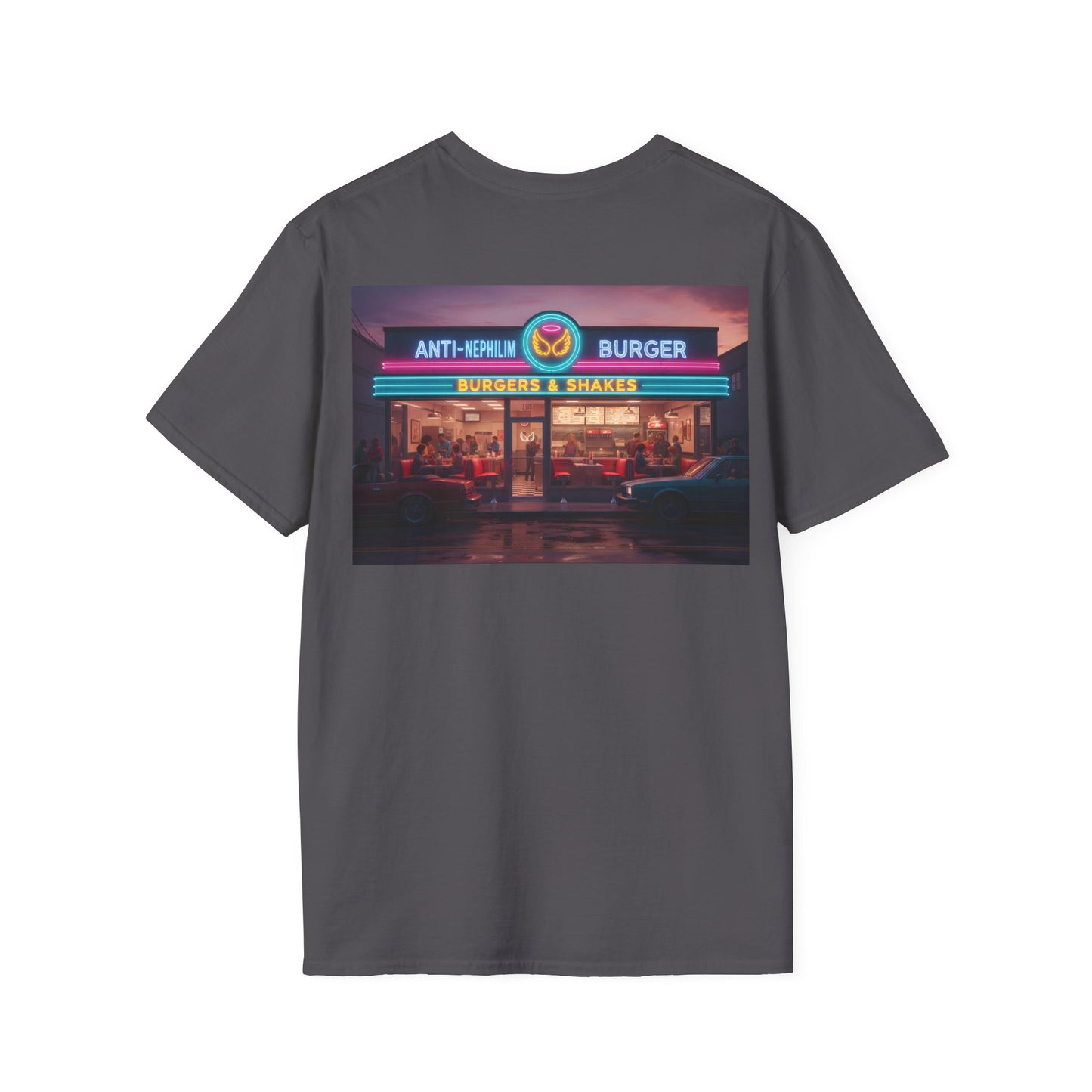 Retro neon burger joint anti nephilim t shirt (unisex), Kirk Ave. Apparel