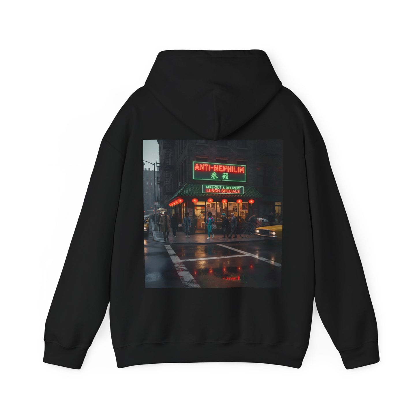 Retro neon NYC Chinese hoodie (unisex), Kirk Ave. Apparel