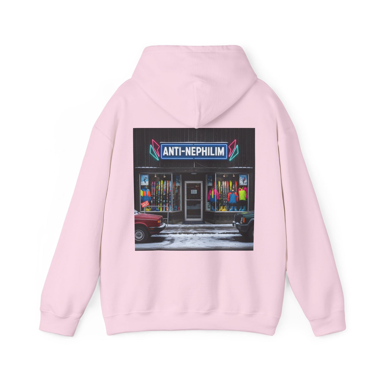 Retro ski shop anti nephilim hoodie (unisex), Kirk Ave. Apparel