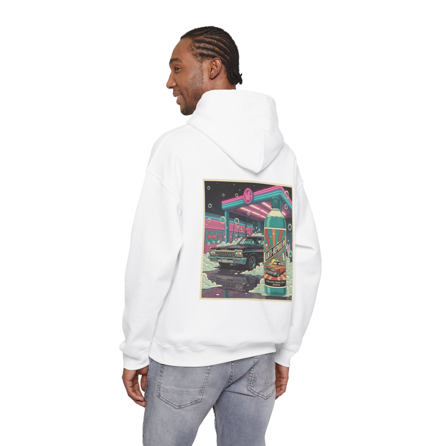 Retro neon car wash anti nephilim hoodie(unisex), Kirk Ave. Apparel