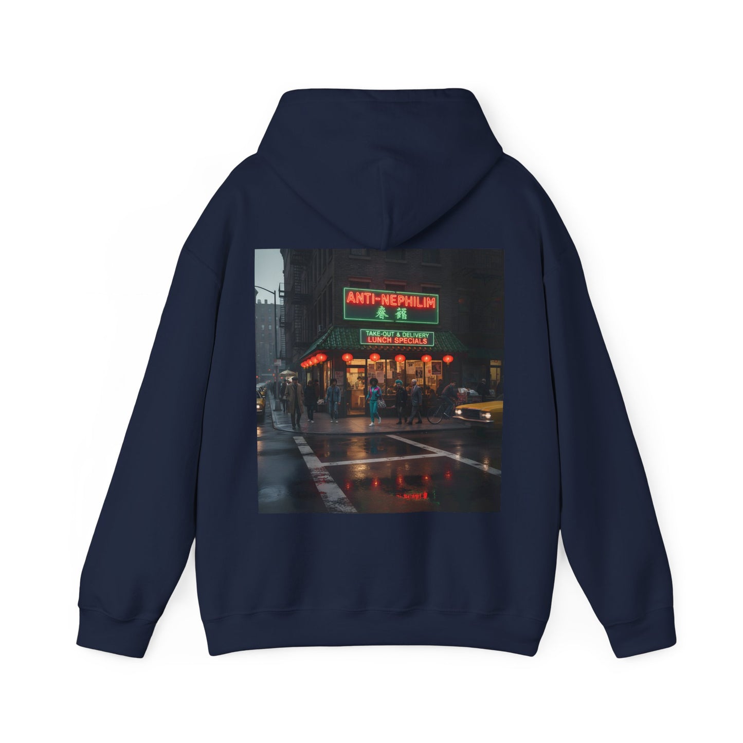 Retro neon NYC Chinese hoodie (unisex), Kirk Ave. Apparel