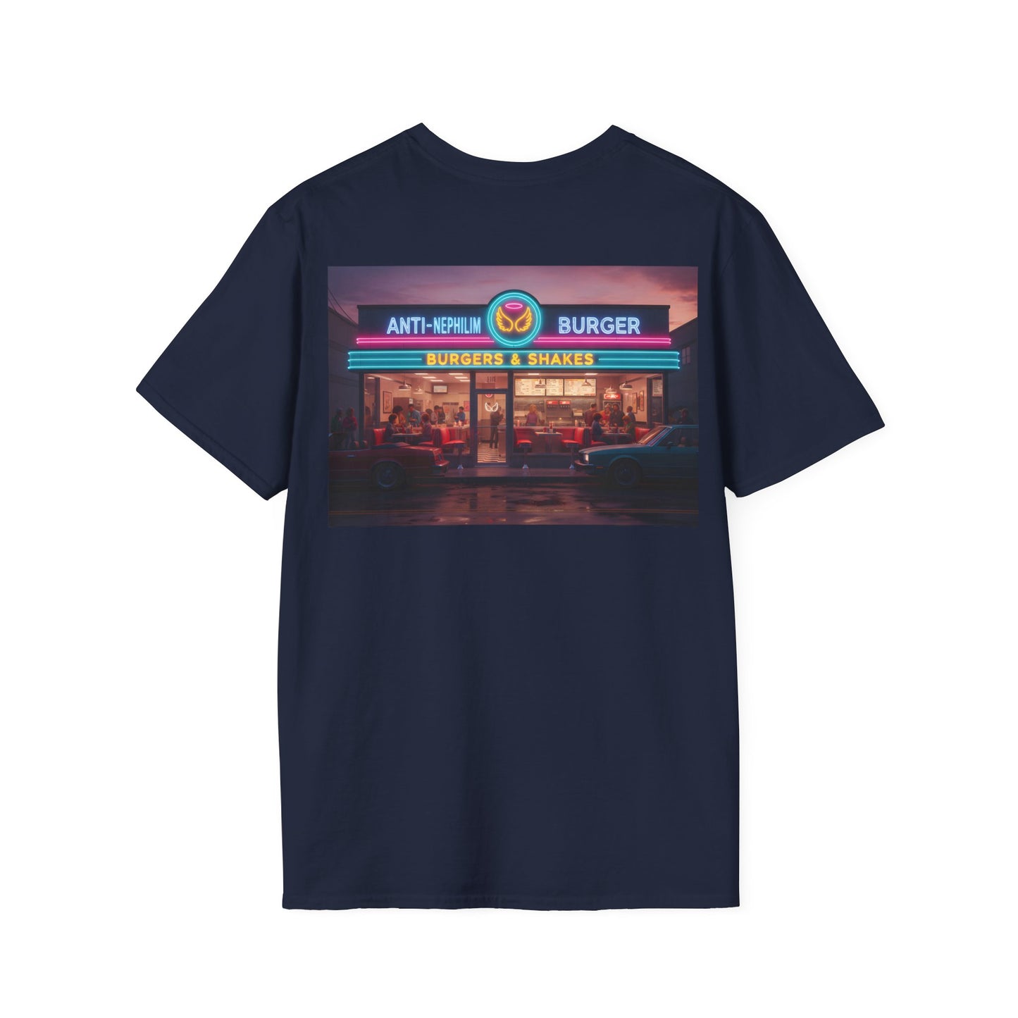 Retro neon burger joint anti nephilim t shirt (unisex), Kirk Ave. Apparel