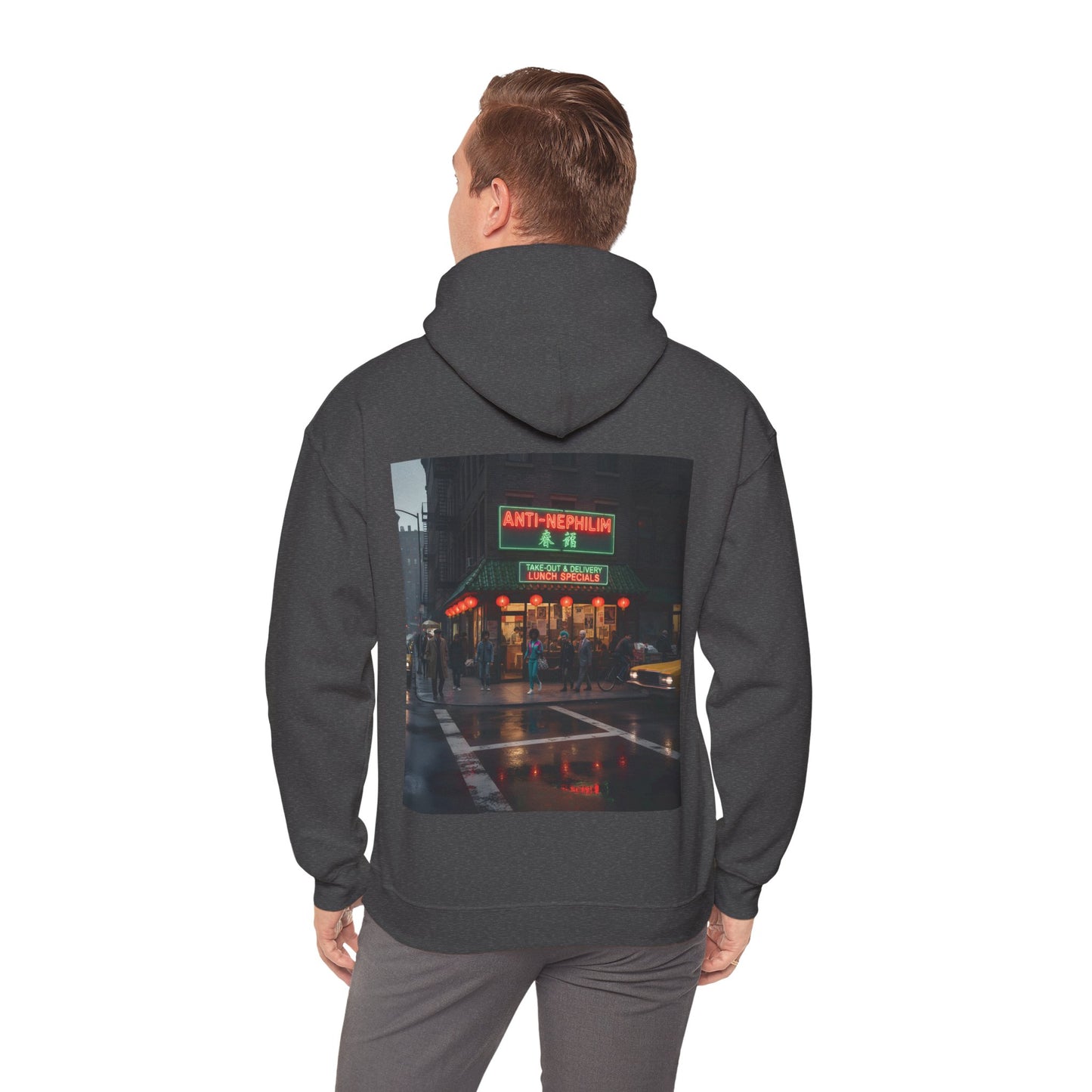 Retro neon NYC Chinese hoodie (unisex), Kirk Ave. Apparel