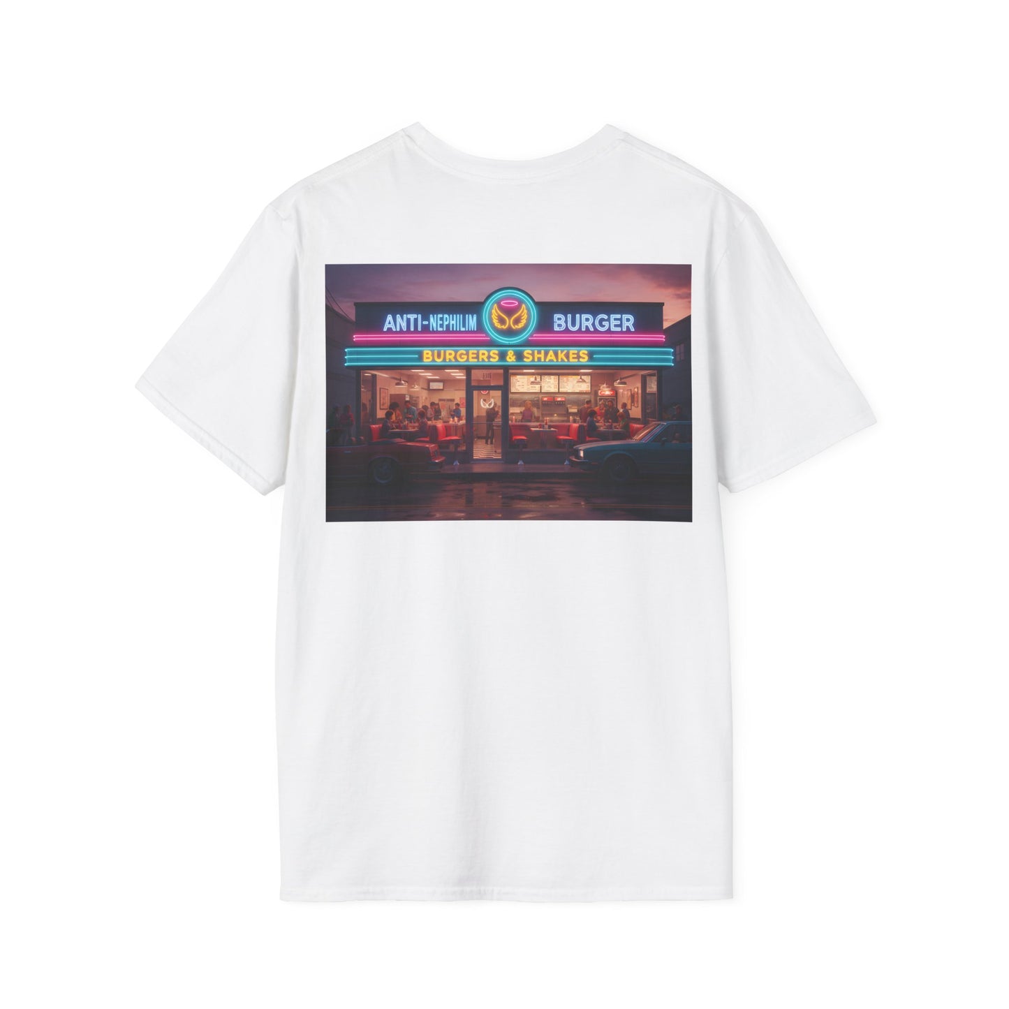 Retro neon burger joint anti nephilim t shirt (unisex), Kirk Ave. Apparel