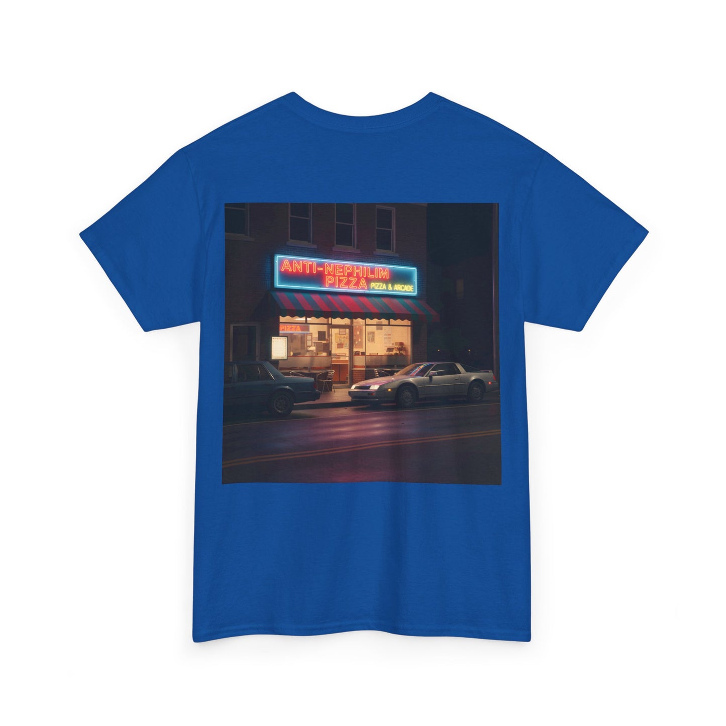 Retro neon pizza place anti nephilim t shirt (unisex), Kirk Ave. Apparel