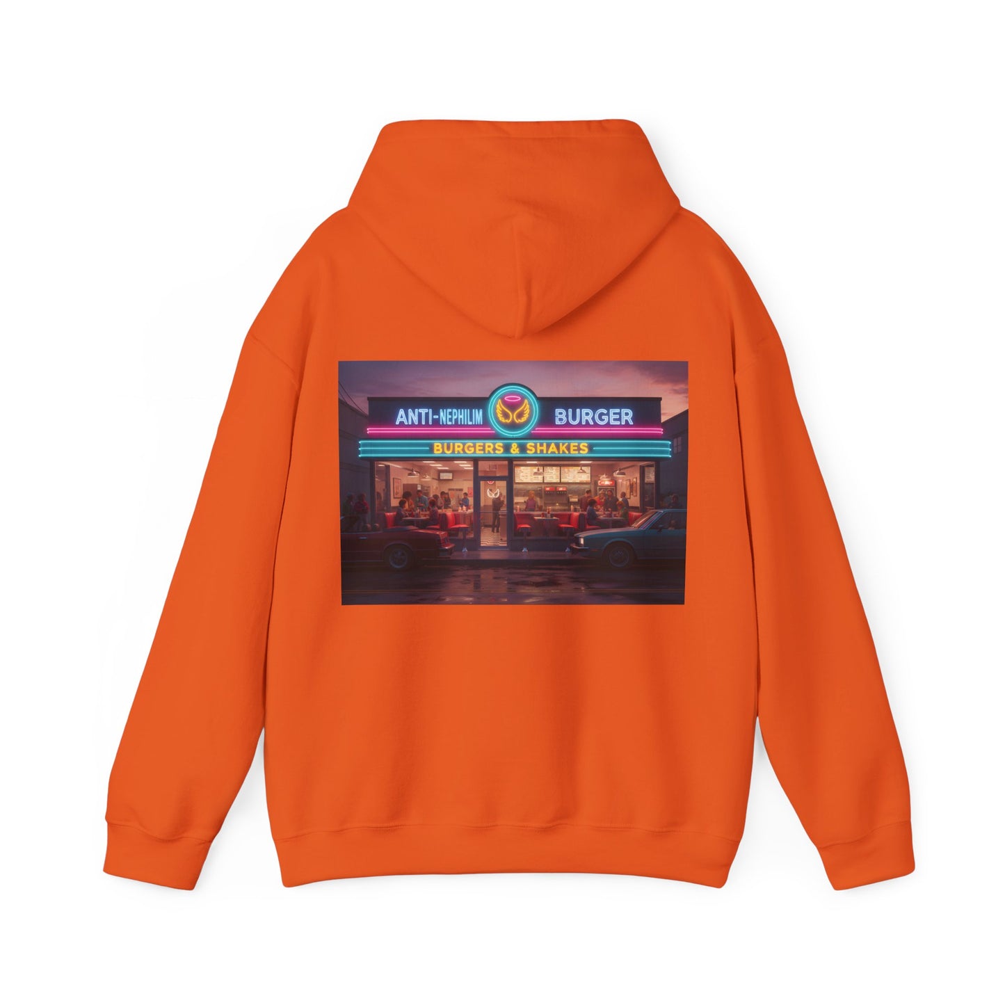 Retro neon burger joint anti nephilim hoodie (unisex), Kirk Ave. Apparel