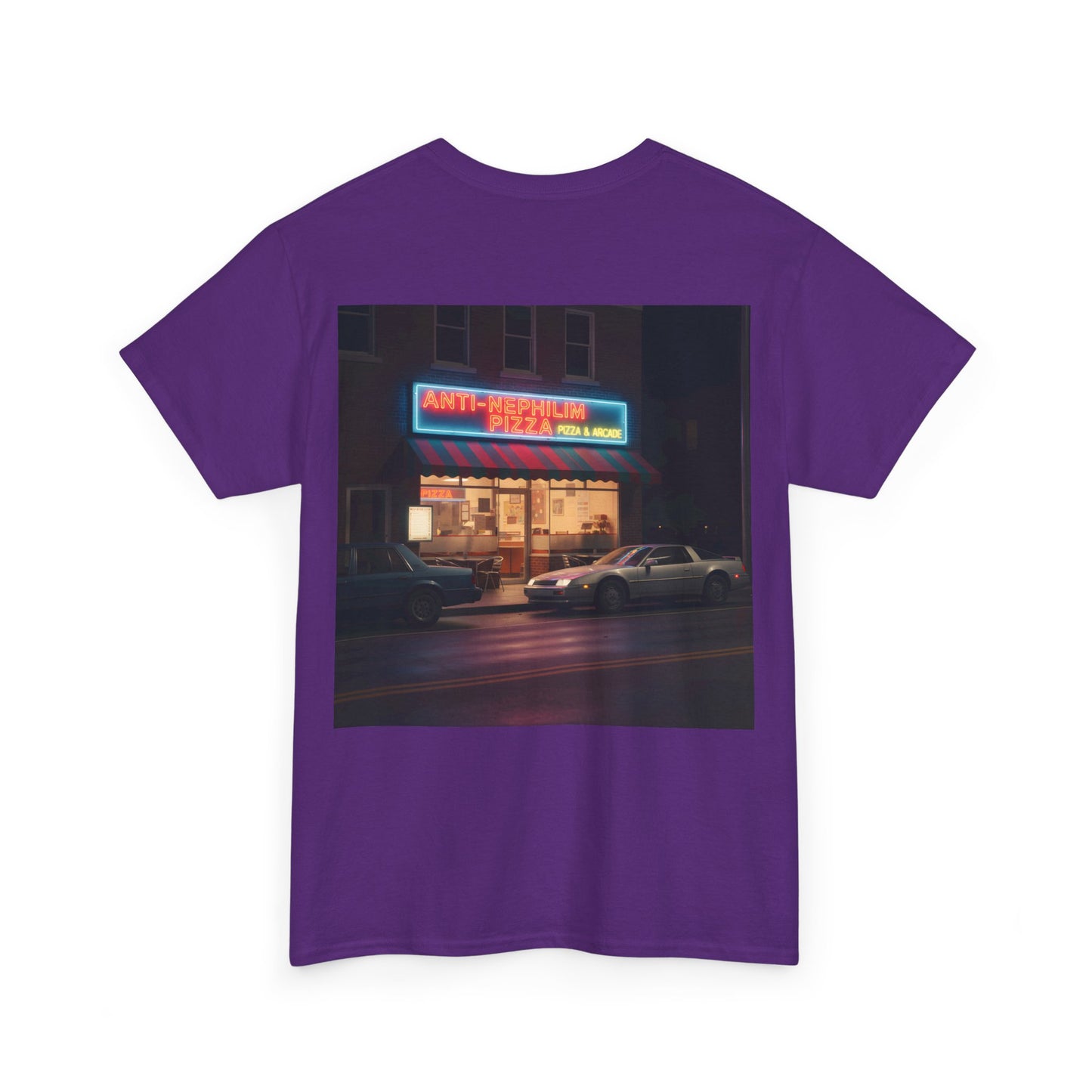 Retro neon pizza place anti nephilim t shirt (unisex), Kirk Ave. Apparel