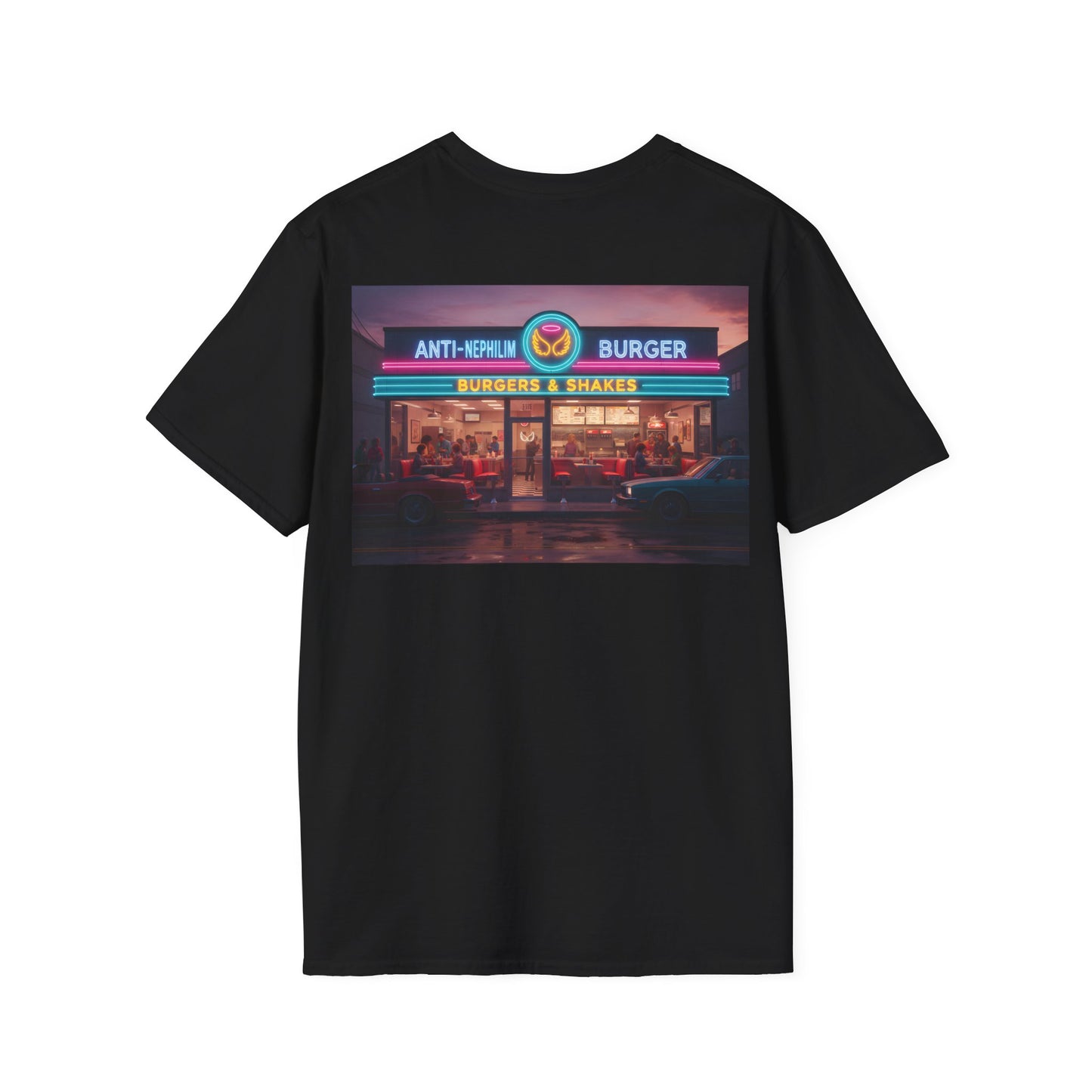 Retro neon burger joint anti nephilim t shirt (unisex), Kirk Ave. Apparel
