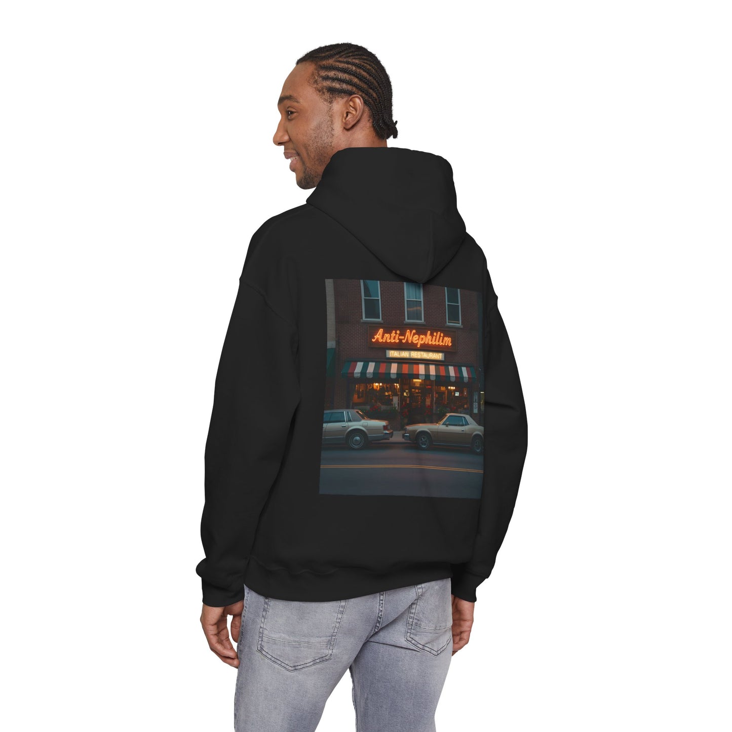 Retro neon NYC Italian anti nephilim hoodie (unisex), Kirk Ave. Apparel