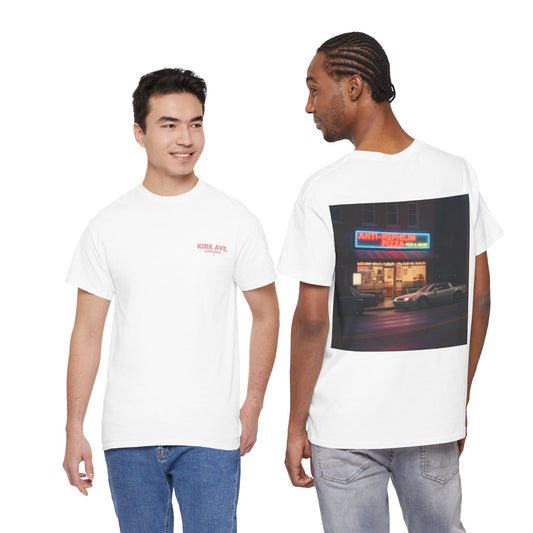 Retro neon pizza place anti nephilim t shirt (unisex), Kirk Ave. Apparel