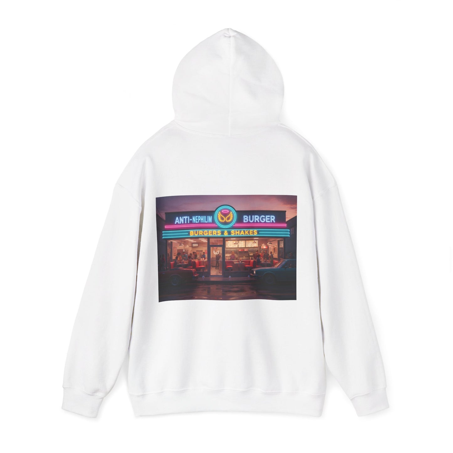 Retro neon burger joint anti nephilim hoodie (unisex), Kirk Ave. Apparel