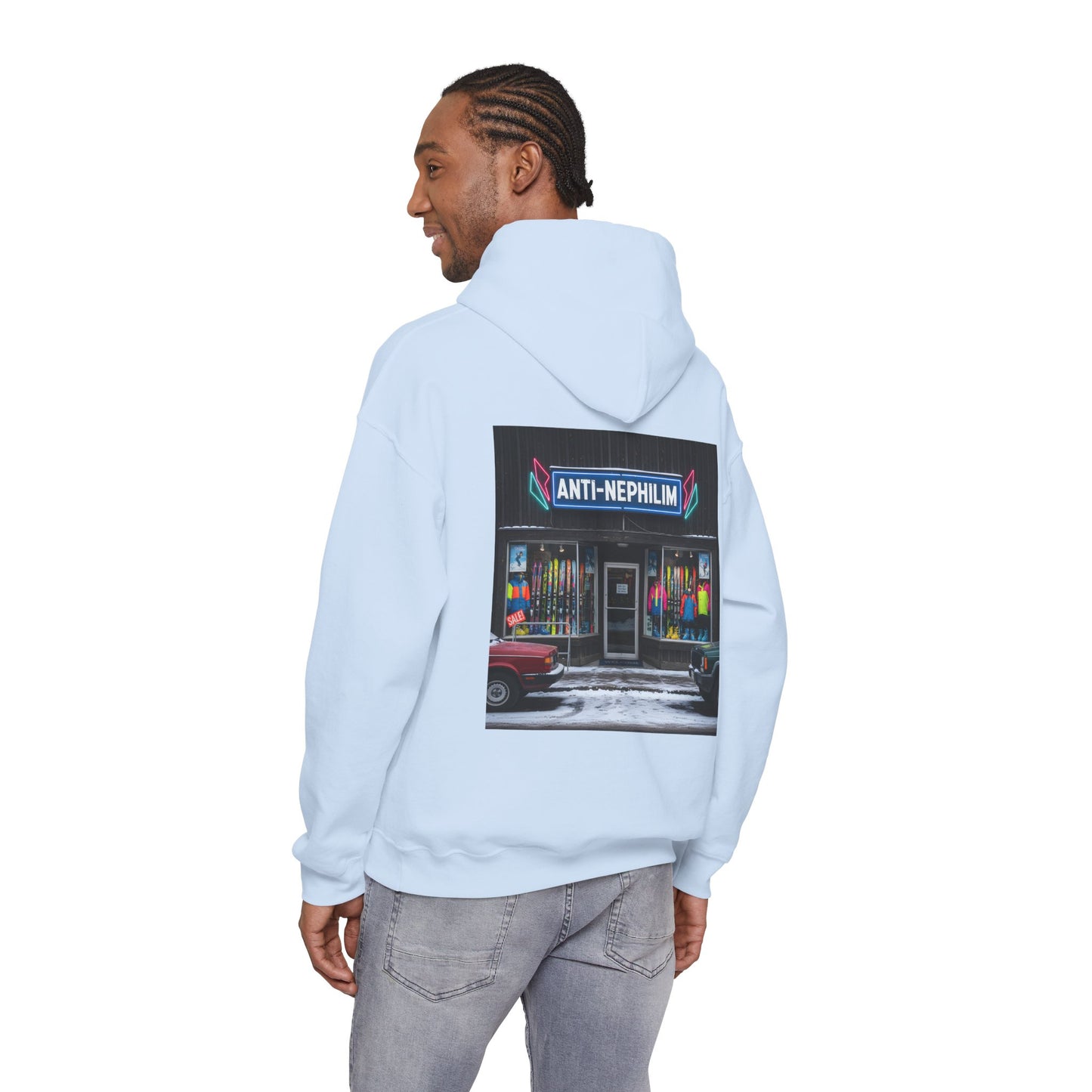 Retro ski shop anti nephilim hoodie (unisex), Kirk Ave. Apparel