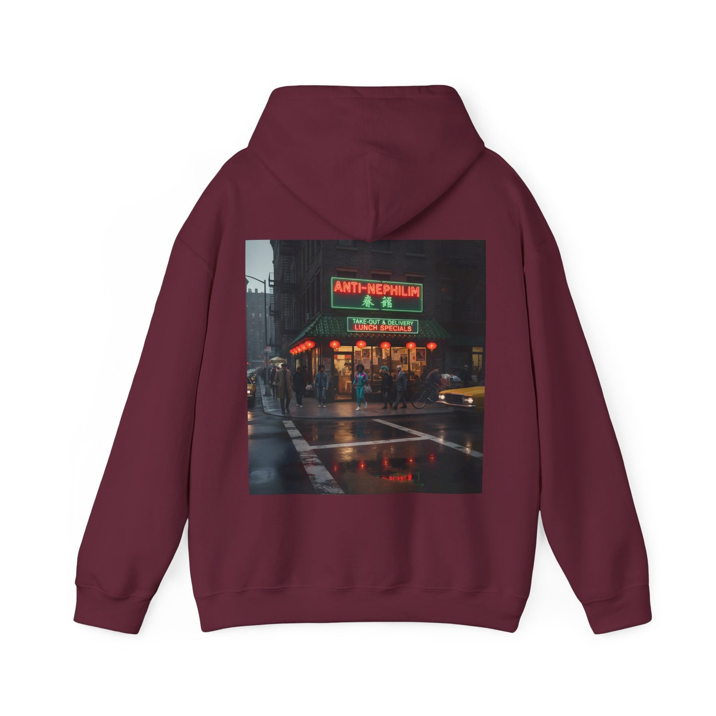 Retro neon NYC Chinese hoodie (unisex), Kirk Ave. Apparel