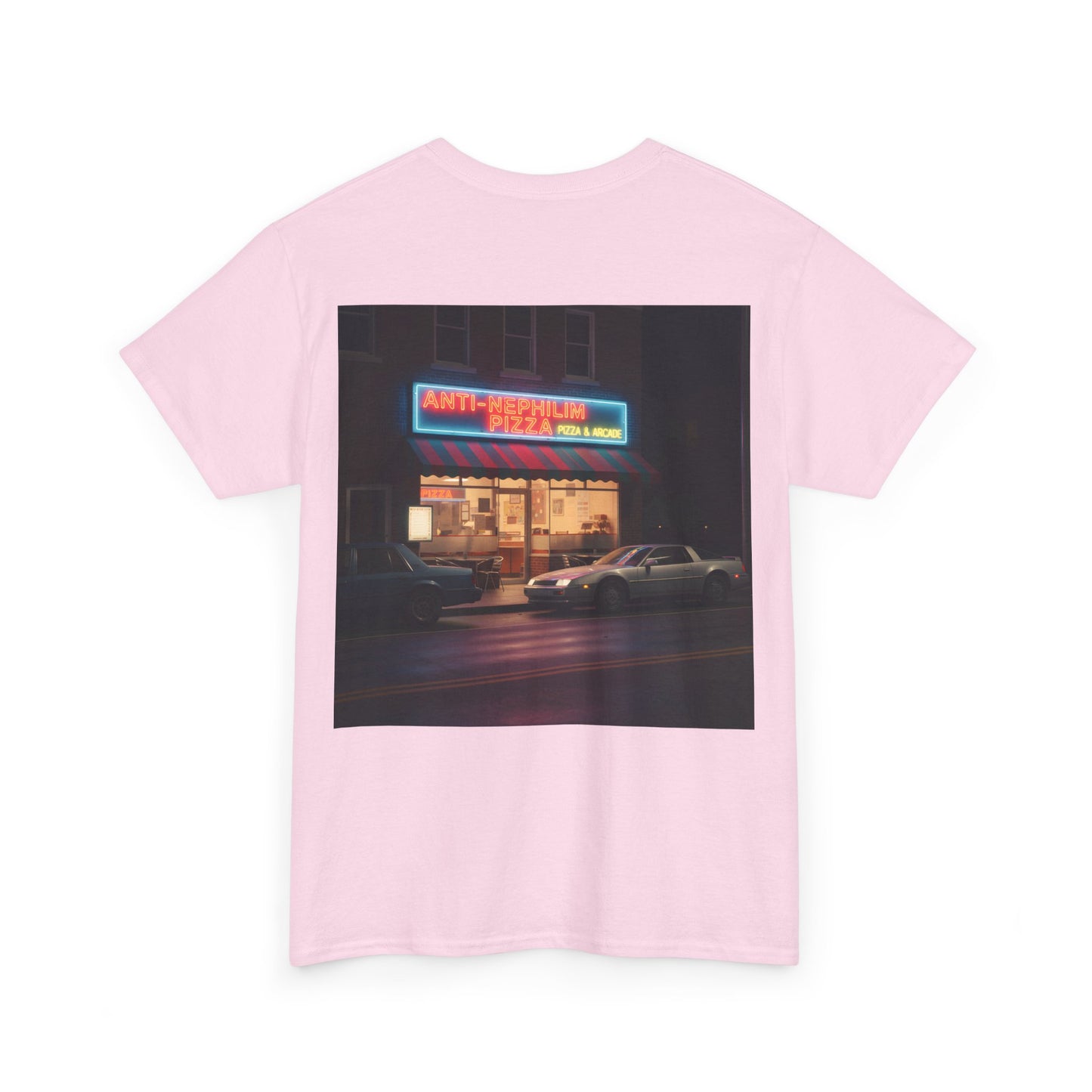 Retro neon pizza place anti nephilim t shirt (unisex), Kirk Ave. Apparel