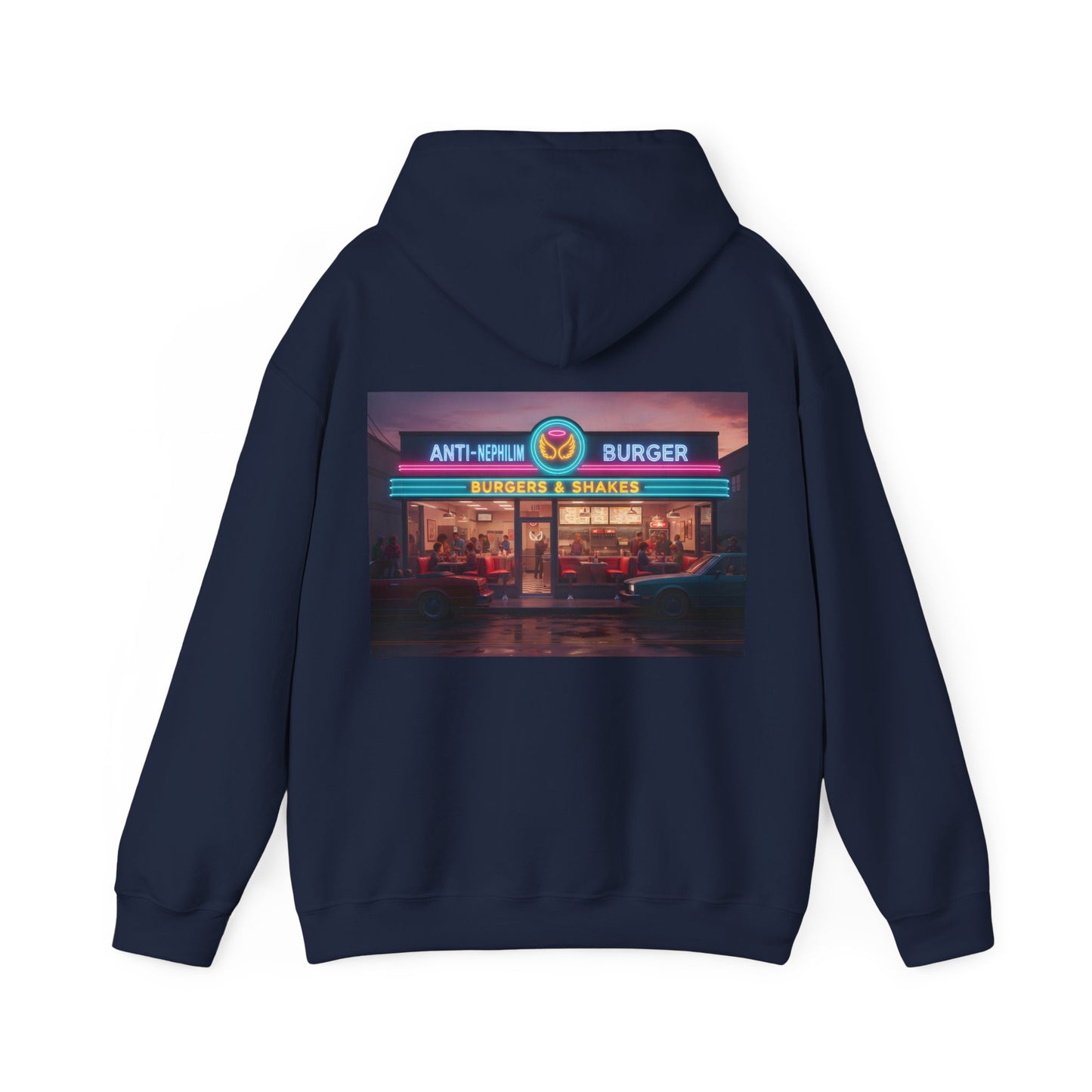 Retro neon burger joint anti nephilim hoodie (unisex), Kirk Ave. Apparel