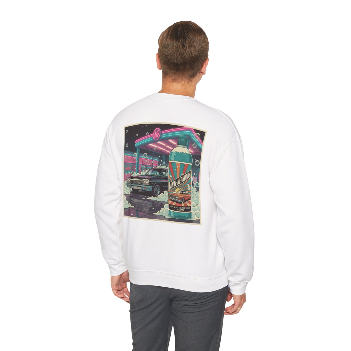 Retro neon car wash anti nephilim sweatshirt (unisex), Kirk Ave. Apparel