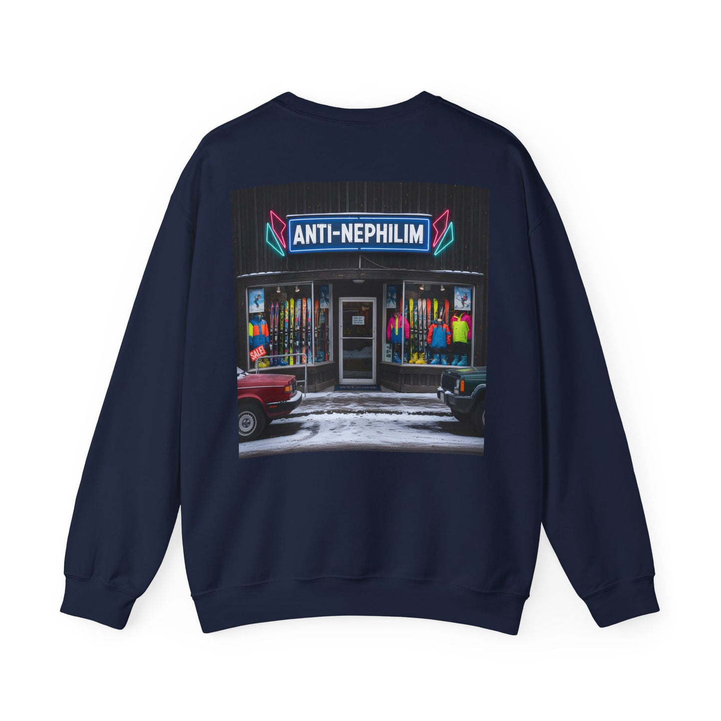 Retro ski shop anti nephilim sweatshirt (unisex), Kirk Ave. Apparel