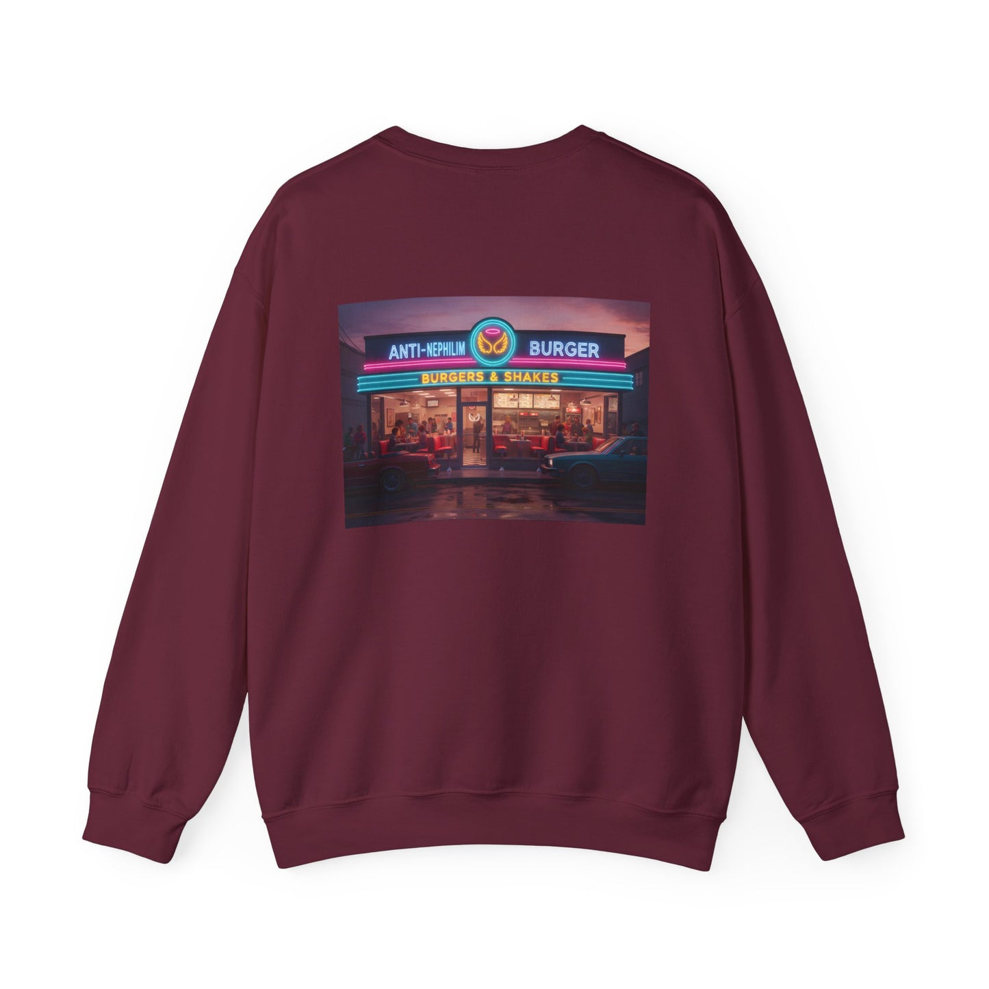 Retro neon burger joint anti nephilim sweatshirt (unisex), Kirk Ave. Apparel