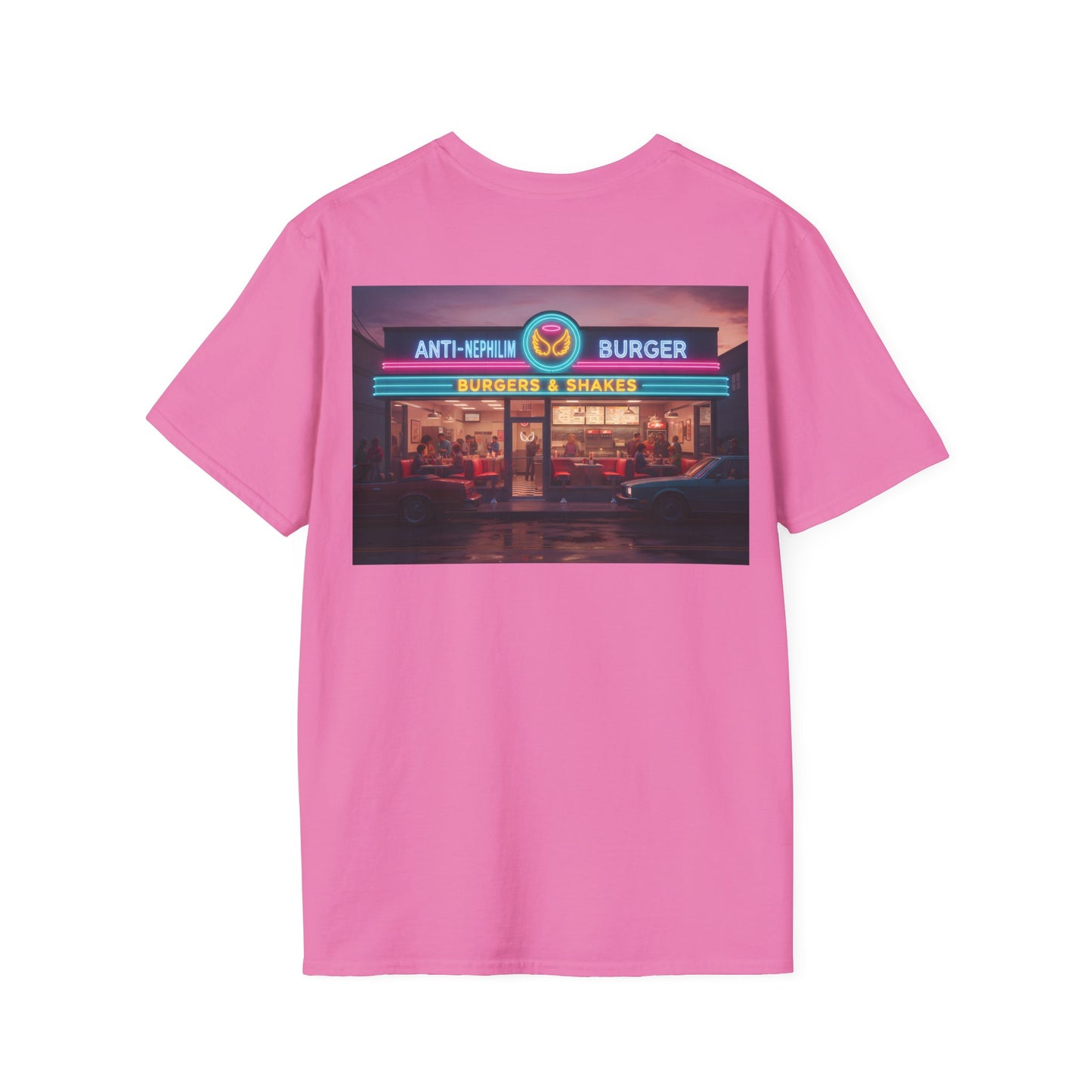 Retro neon burger joint anti nephilim t shirt (unisex), Kirk Ave. Apparel