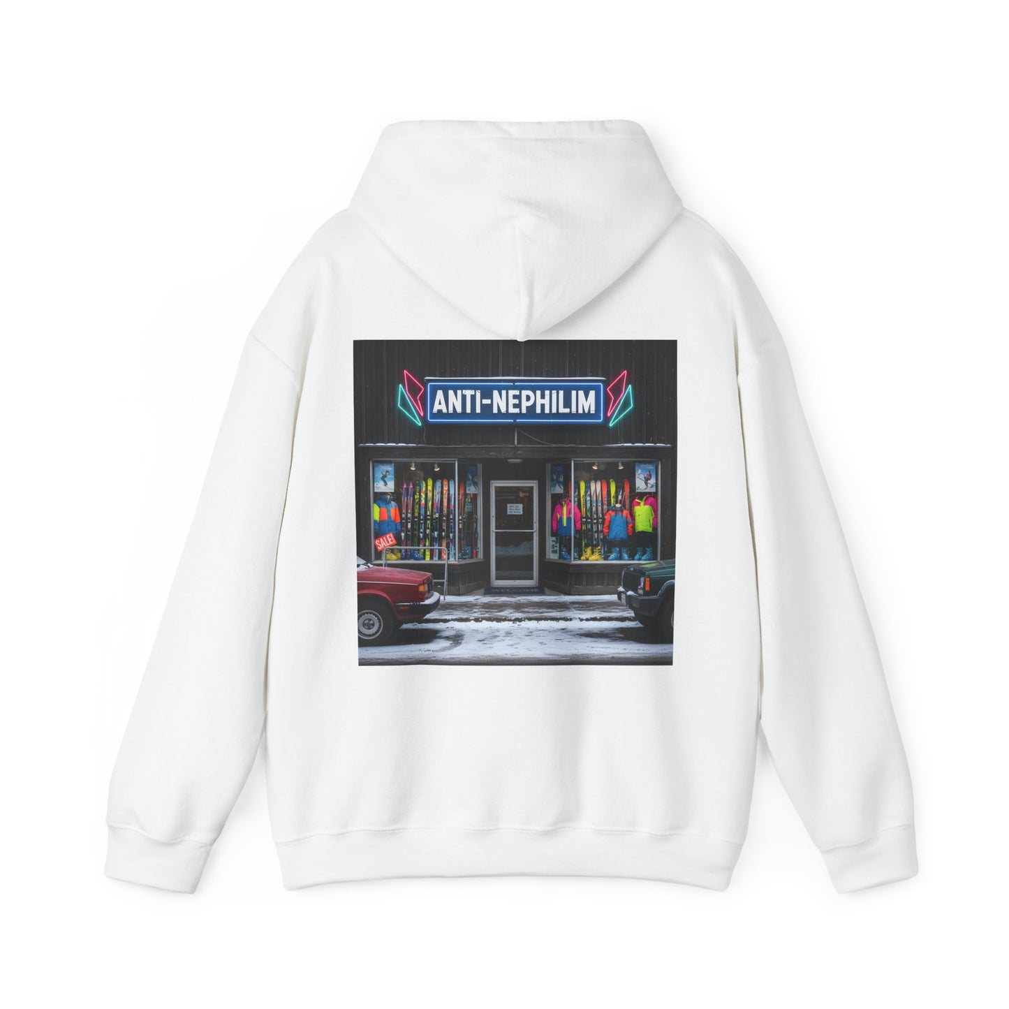 Retro ski shop anti nephilim hoodie (unisex), Kirk Ave. Apparel