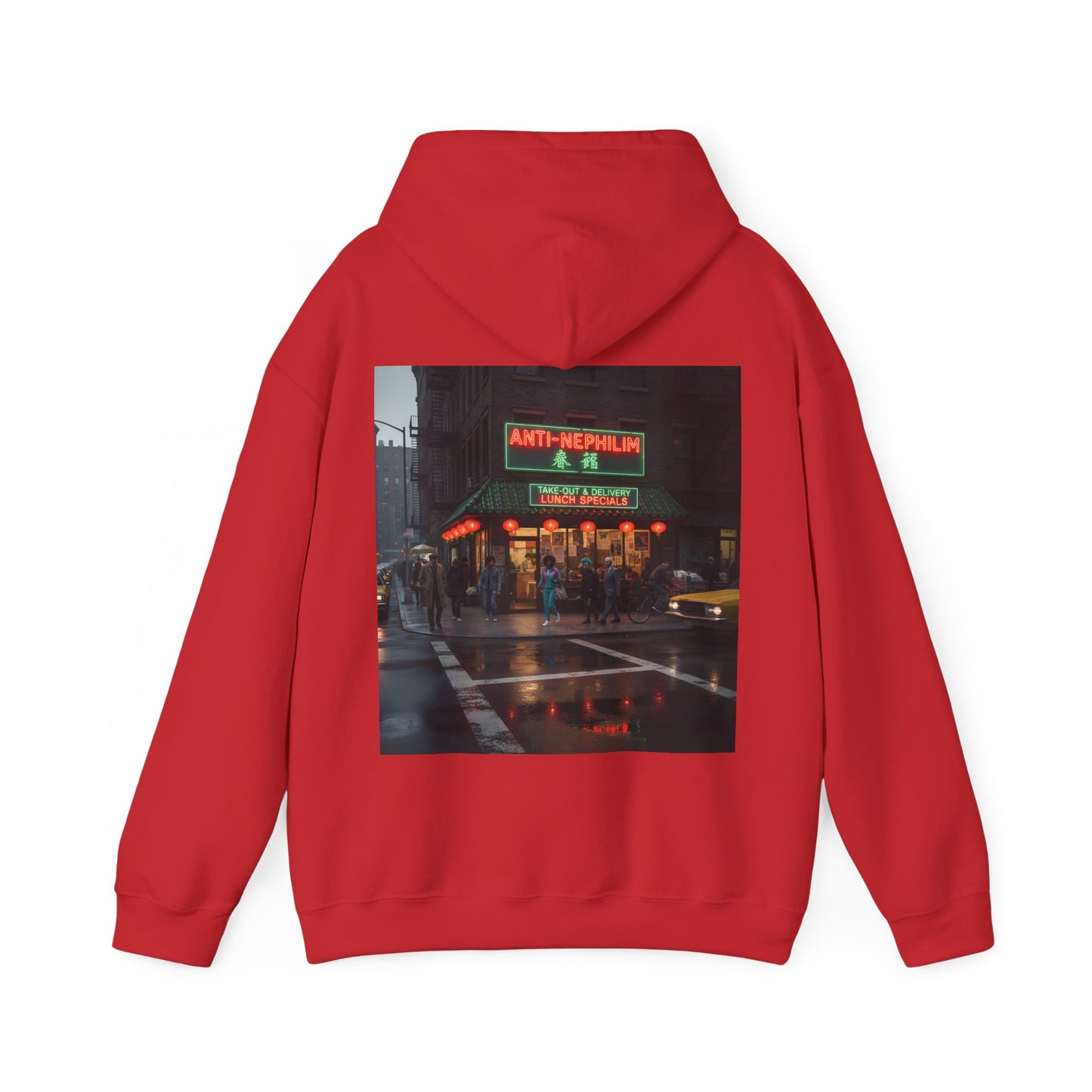 Retro neon NYC Chinese hoodie (unisex), Kirk Ave. Apparel