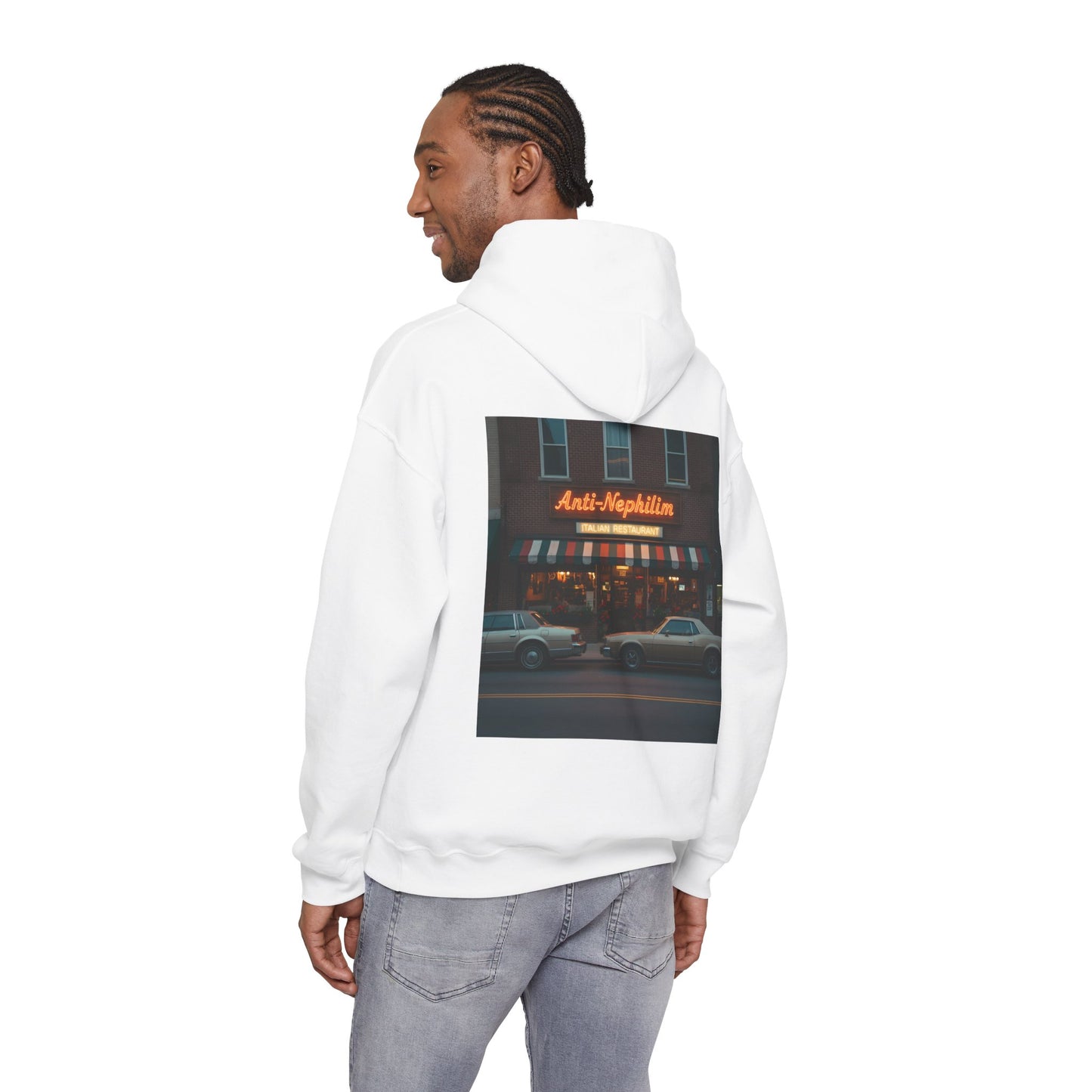 Retro neon NYC Italian anti nephilim hoodie (unisex), Kirk Ave. Apparel