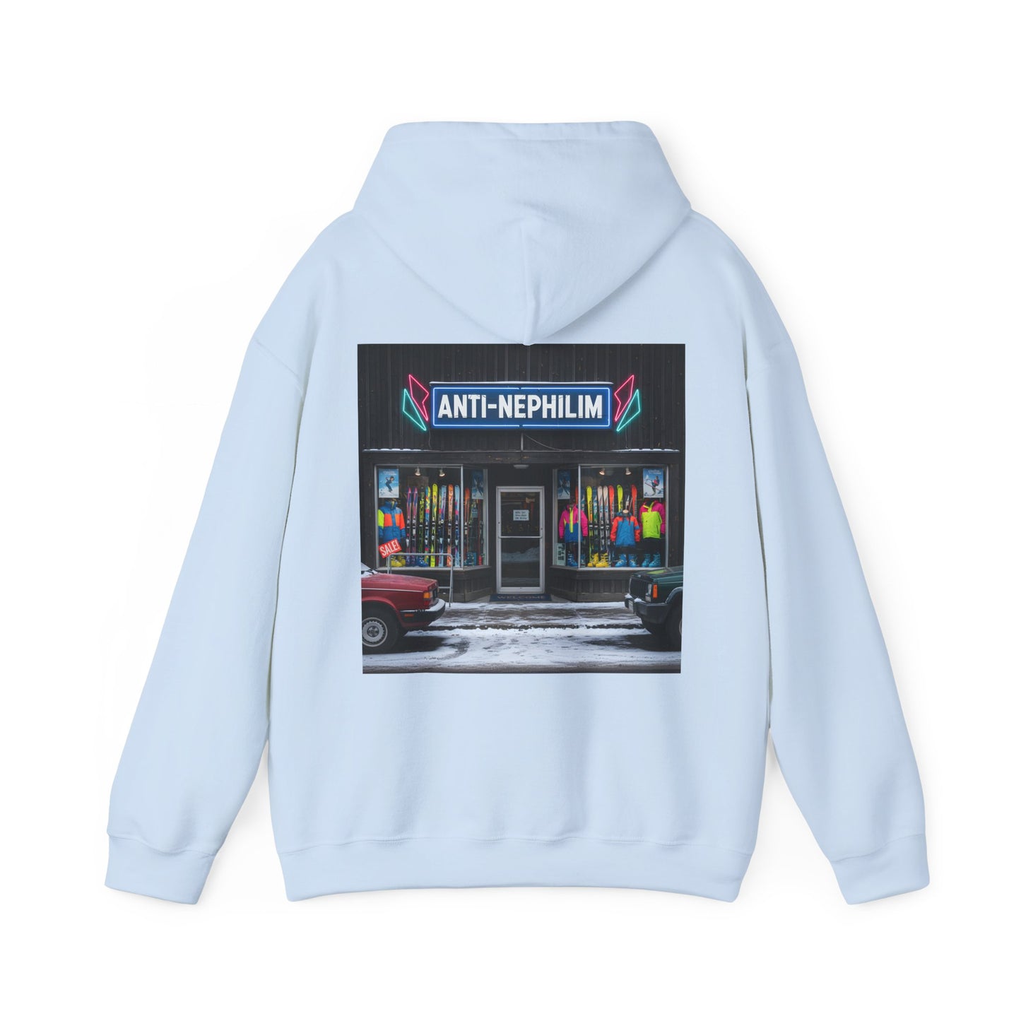 Retro ski shop anti nephilim hoodie (unisex), Kirk Ave. Apparel