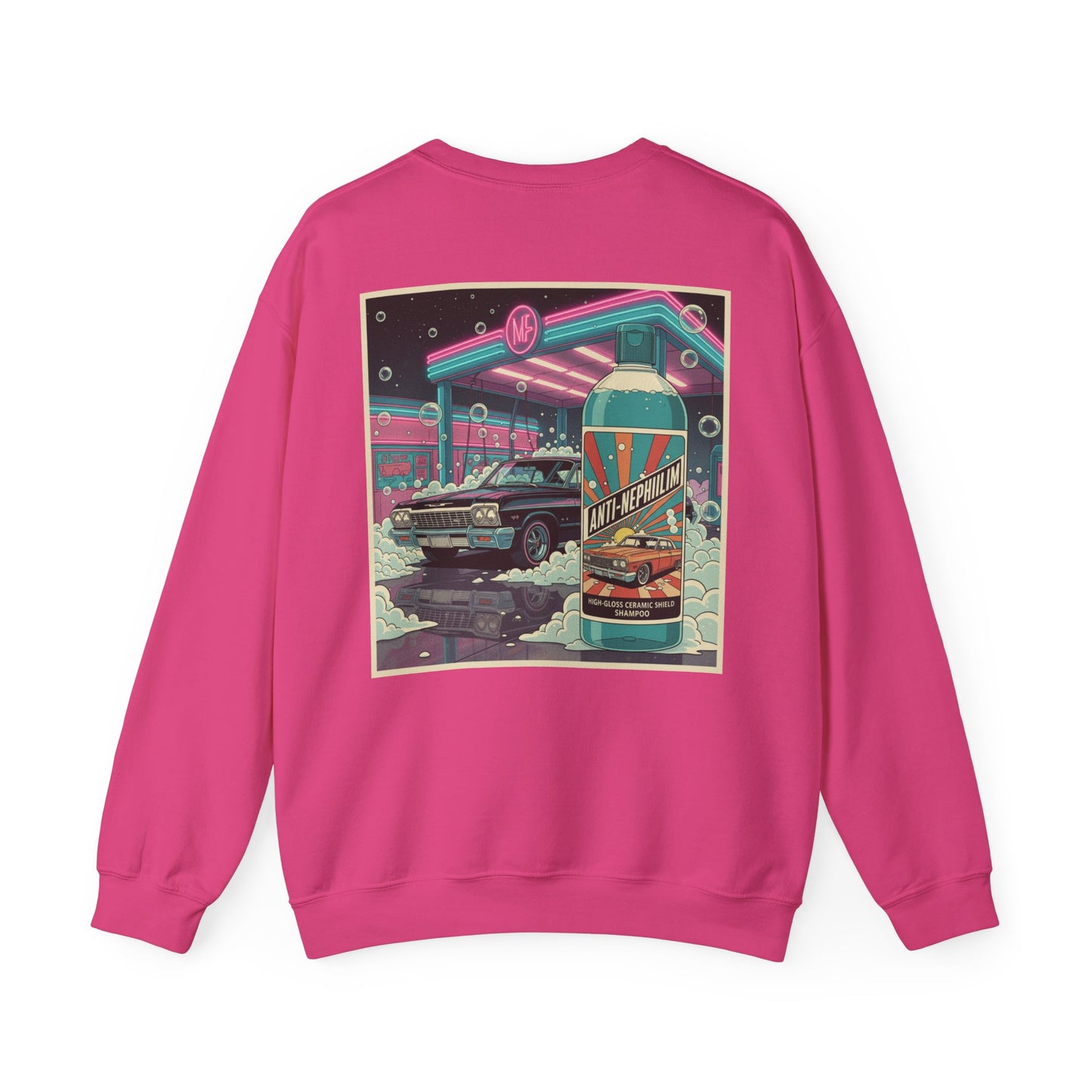 Retro neon car wash anti nephilim sweatshirt (unisex), Kirk Ave. Apparel
