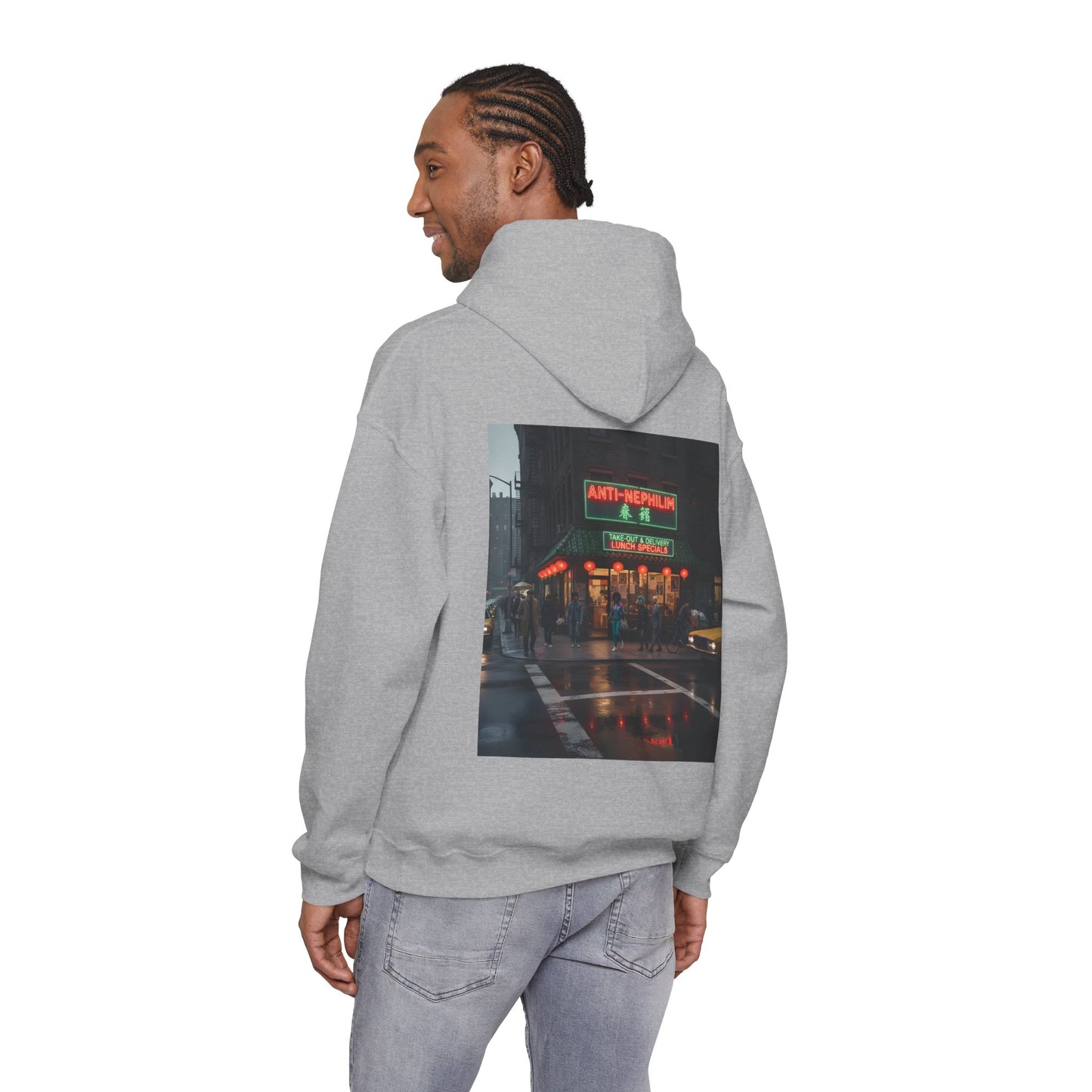Retro neon NYC Chinese hoodie (unisex), Kirk Ave. Apparel