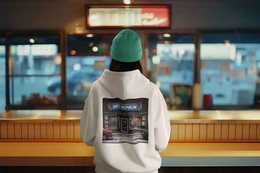 Retro ski shop anti nephilim hoodie (unisex), Kirk Ave. Apparel