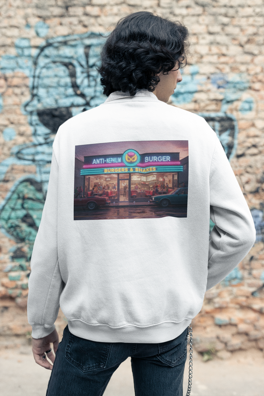 Retro neon burger joint anti nephilim sweatshirt (unisex), Kirk Ave. Apparel