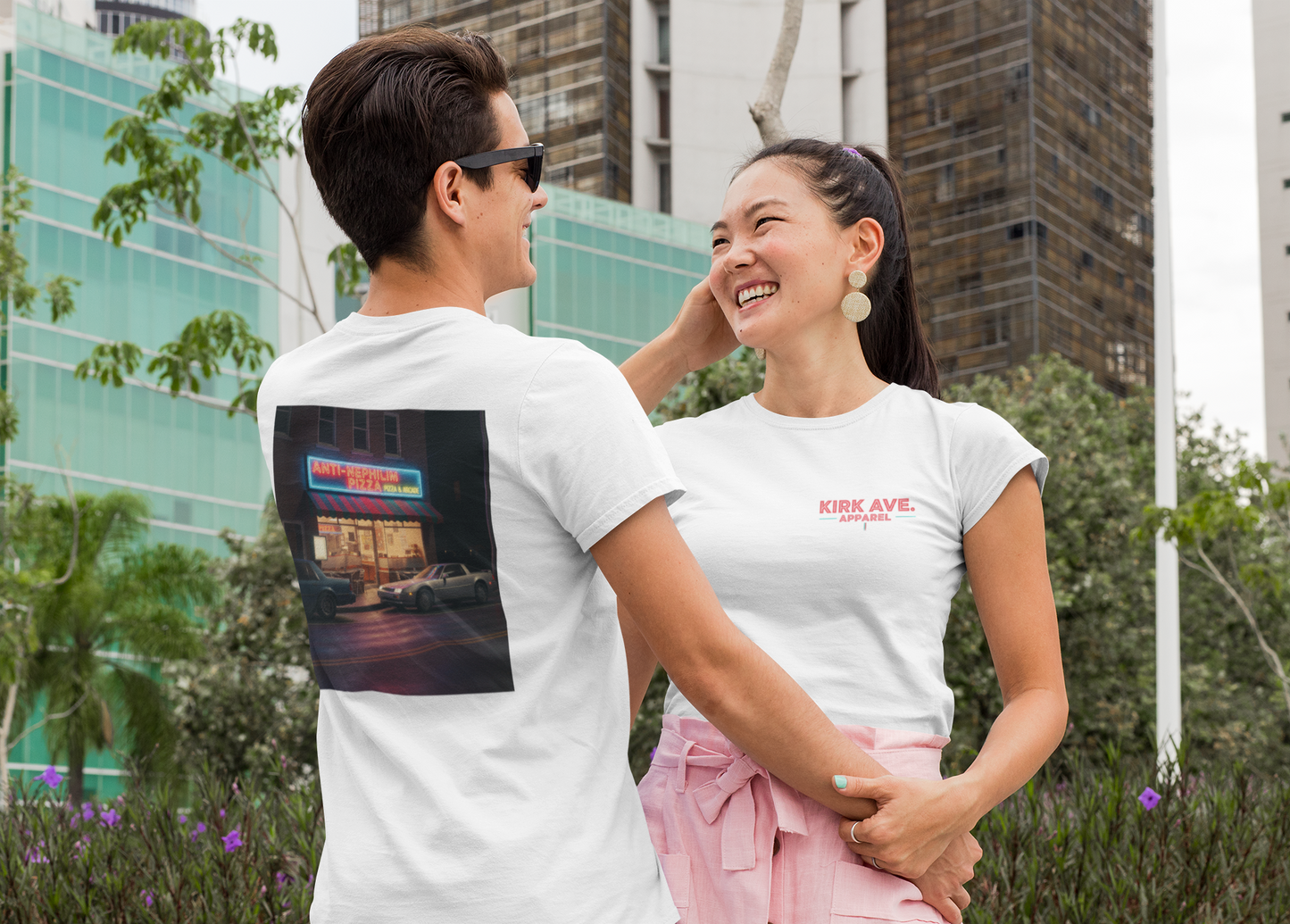 Retro neon pizza place anti nephilim t shirt (unisex), Kirk Ave. Apparel