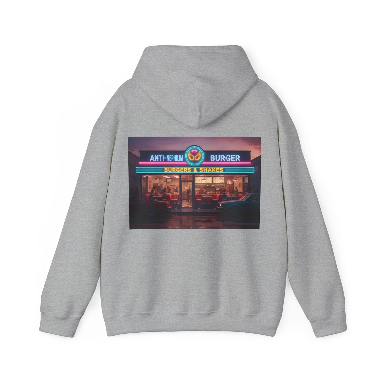 Retro neon burger joint anti nephilim hoodie (unisex), Kirk Ave. Apparel