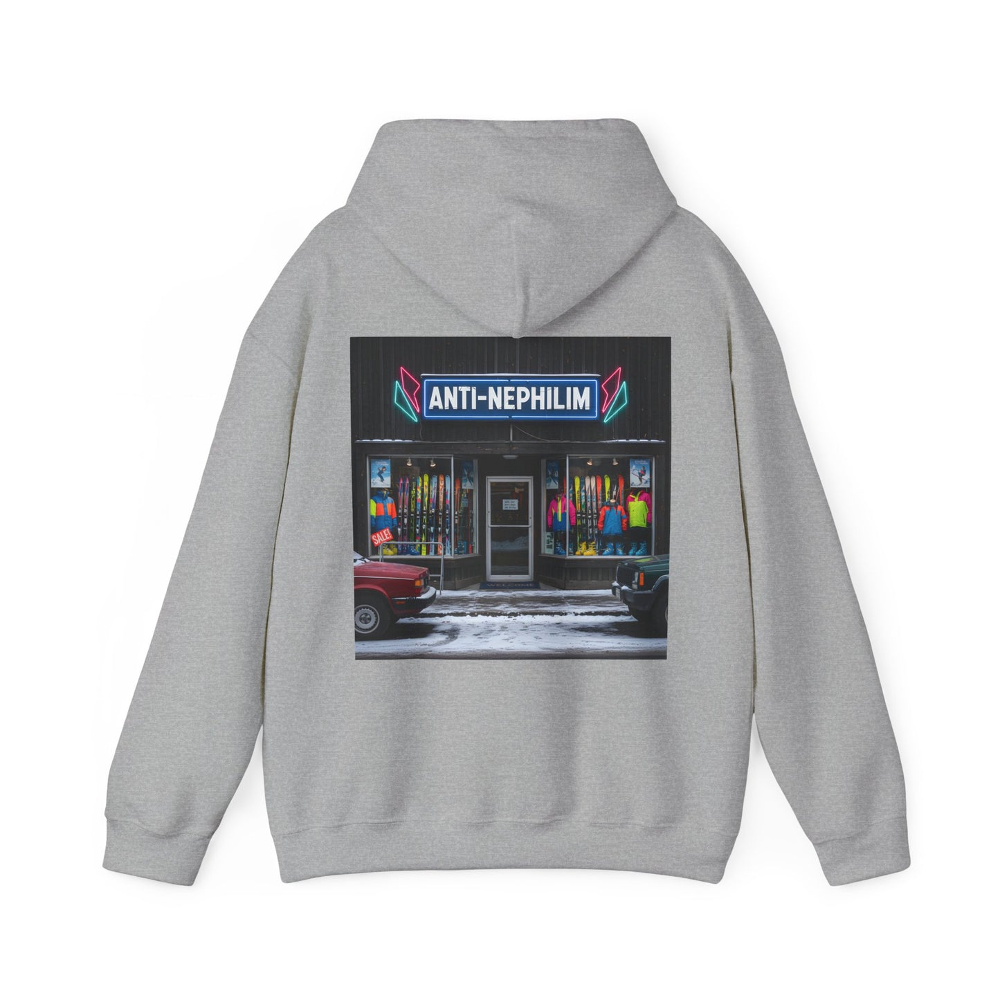 Retro ski shop anti nephilim hoodie (unisex), Kirk Ave. Apparel