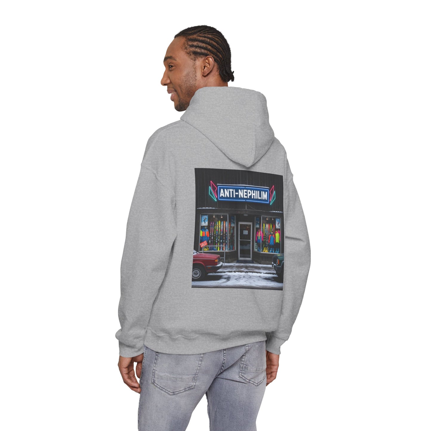 Retro ski shop anti nephilim hoodie (unisex), Kirk Ave. Apparel