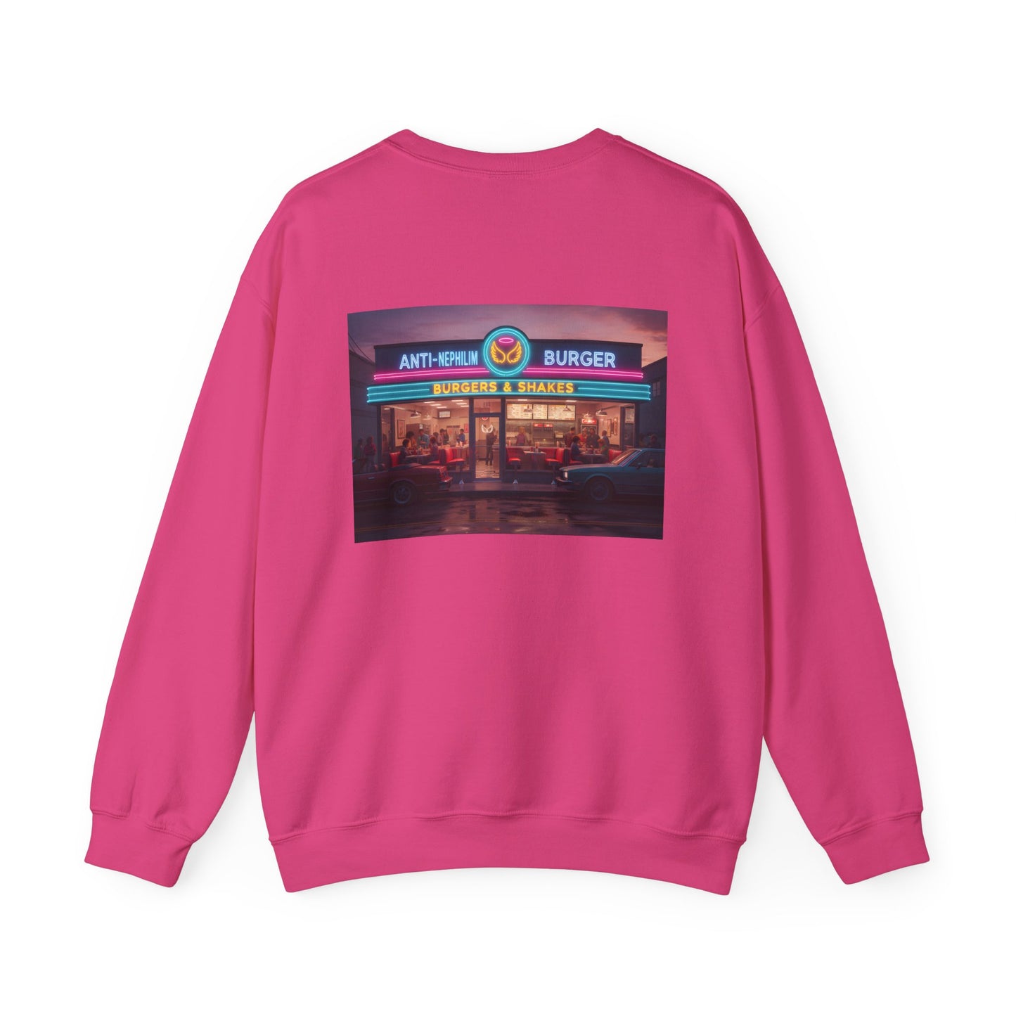 Retro neon burger joint anti nephilim sweatshirt (unisex), Kirk Ave. Apparel