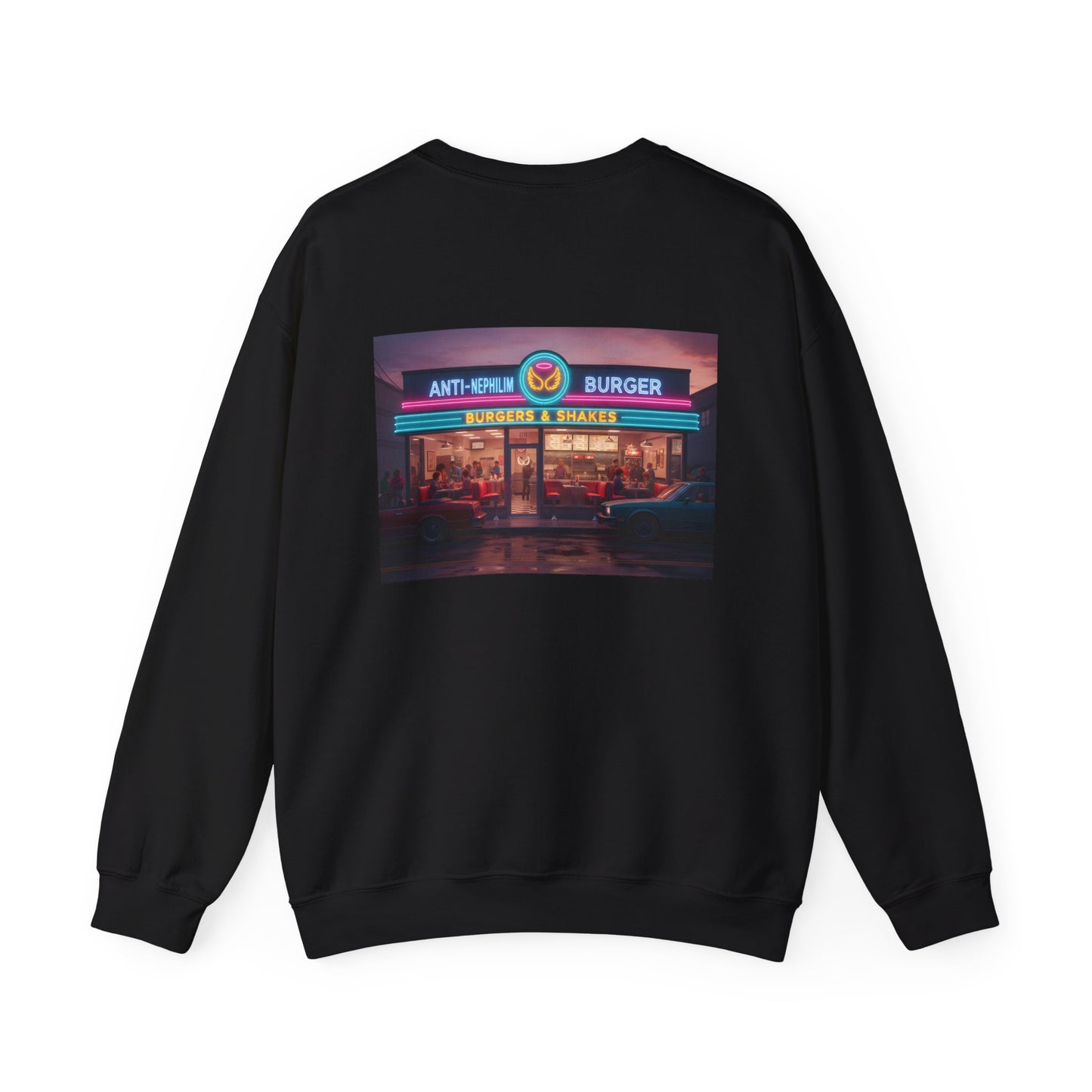 Retro neon burger joint anti nephilim sweatshirt (unisex), Kirk Ave. Apparel