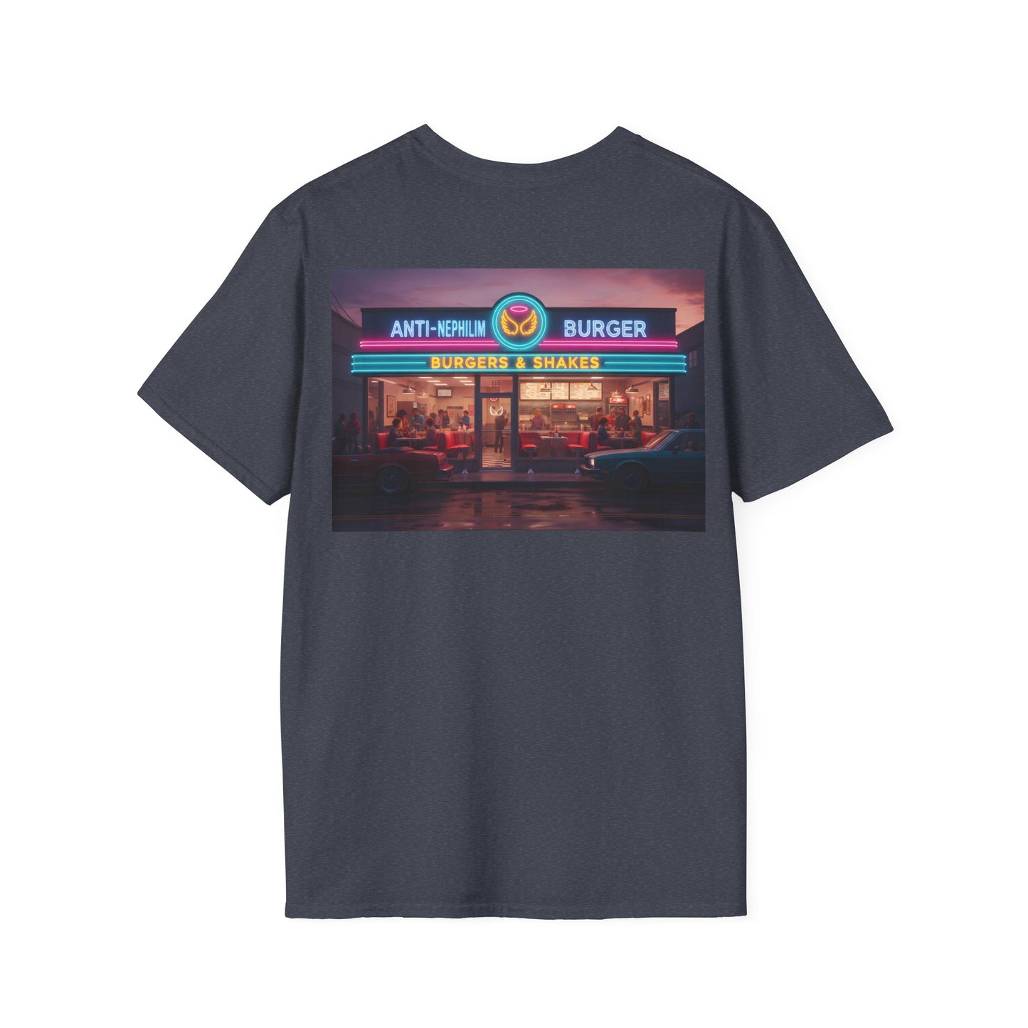 Retro neon burger joint anti nephilim t shirt (unisex), Kirk Ave. Apparel