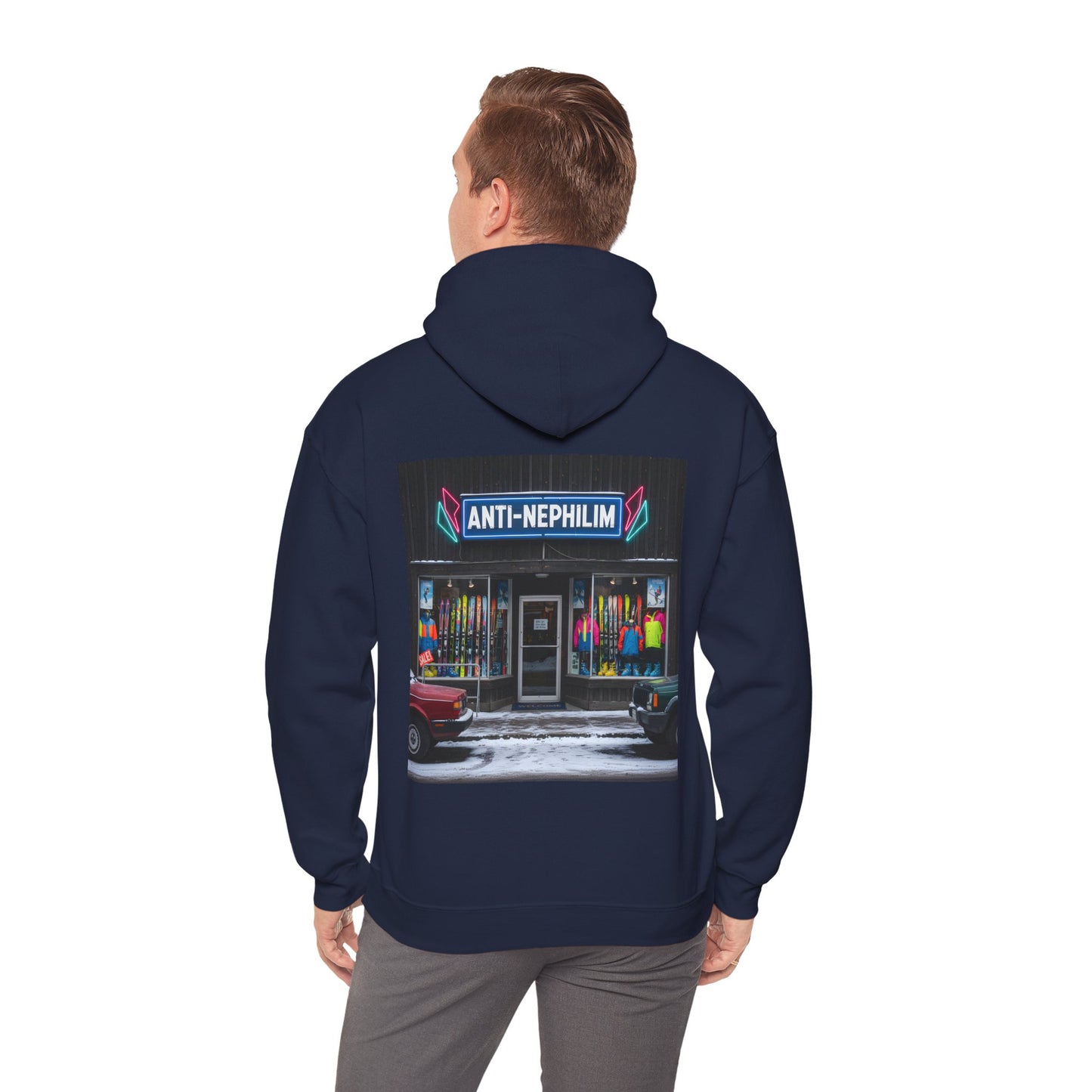 Retro ski shop anti nephilim hoodie (unisex), Kirk Ave. Apparel