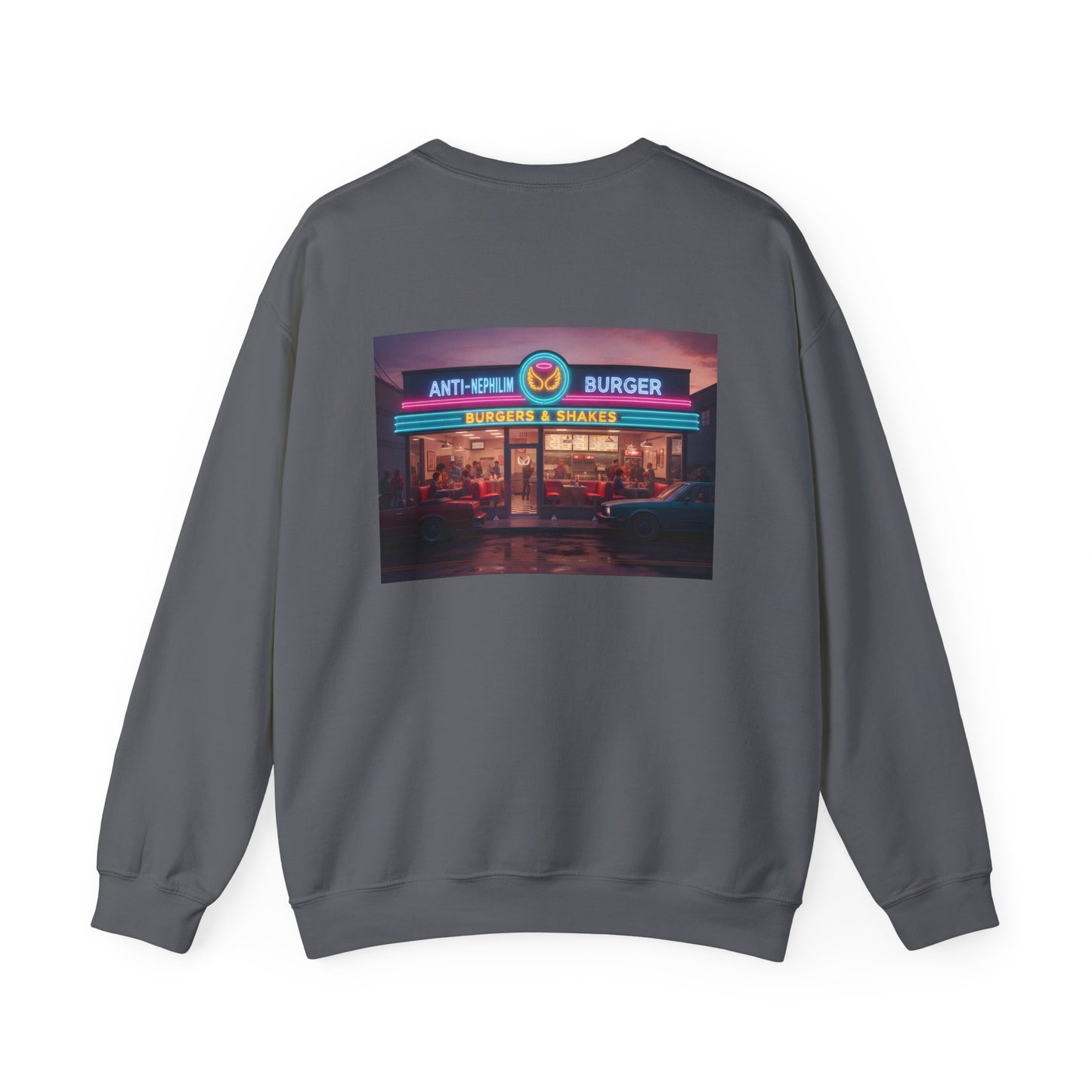 Retro neon burger joint anti nephilim sweatshirt (unisex), Kirk Ave. Apparel