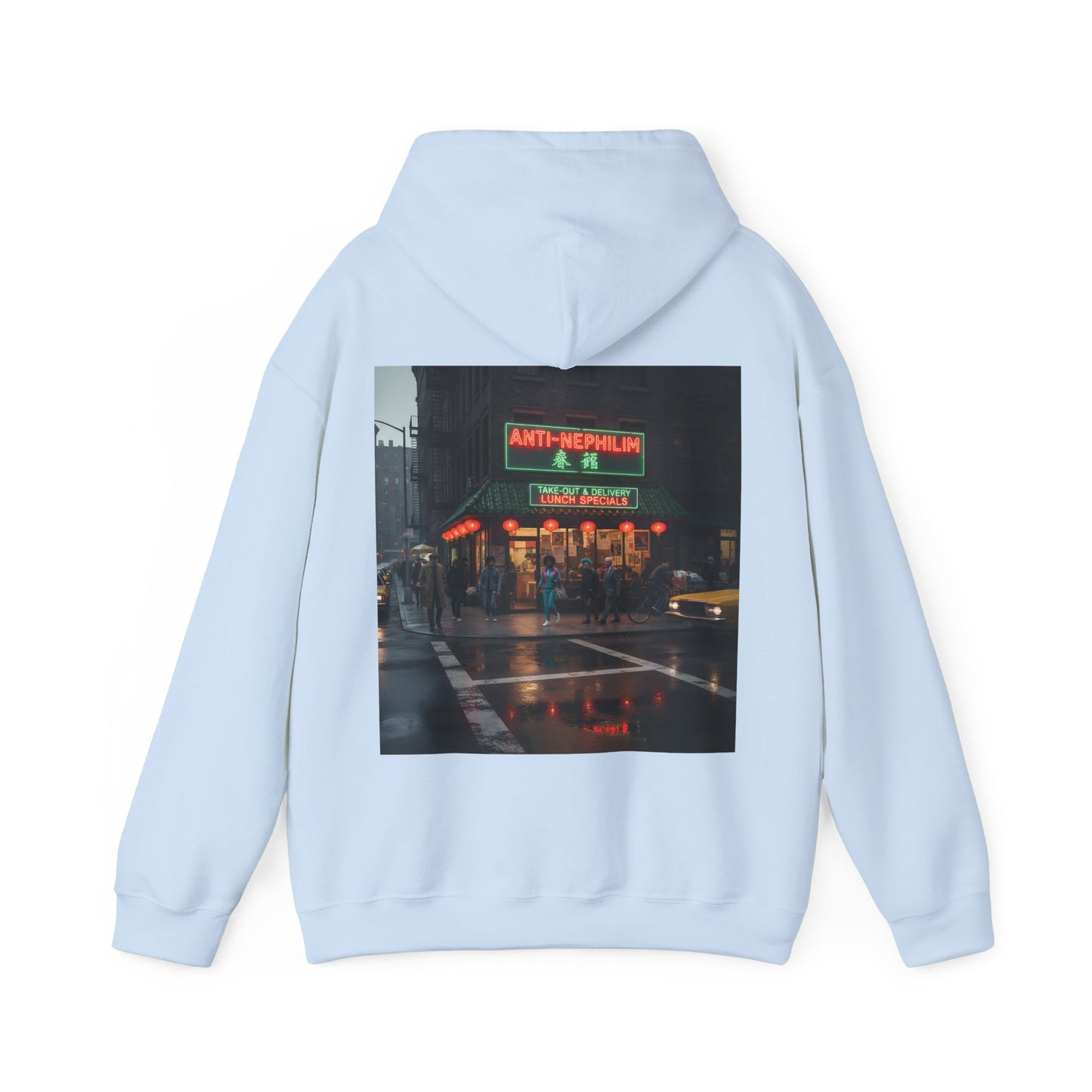 Retro neon NYC Chinese hoodie (unisex), Kirk Ave. Apparel